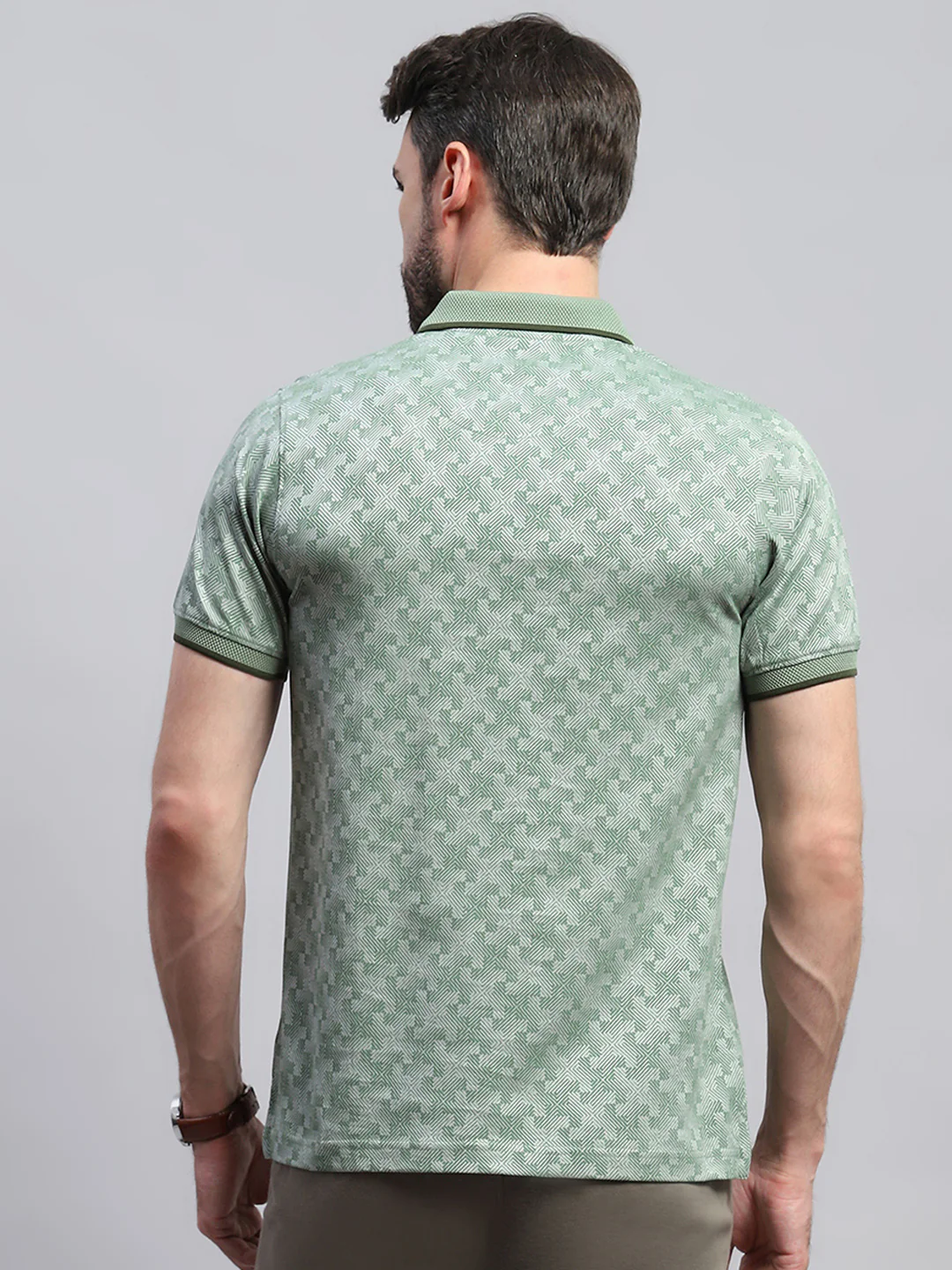 Men Green Self Design Collar Half Sleeve T-Shirt - Image 5