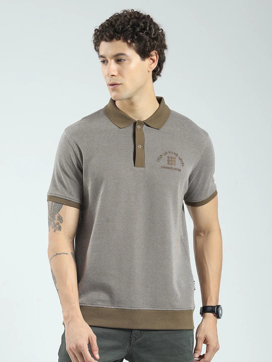 Rock.it Men Green Self Design Collar Half Sleeve T-Shirt