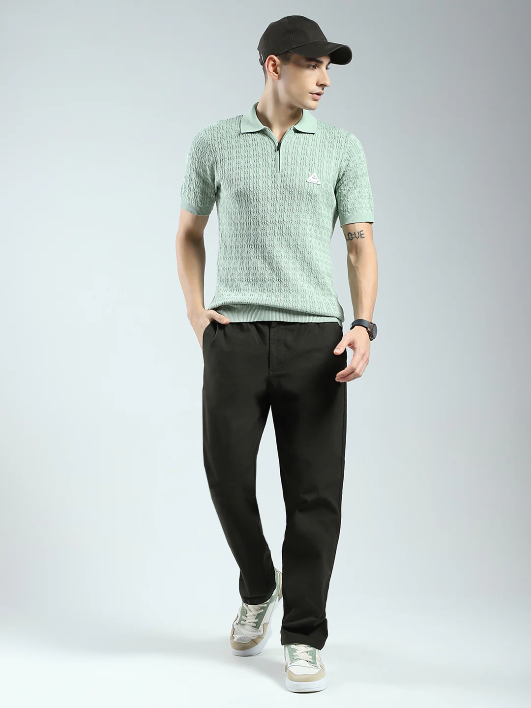 Rock.it Men Green Self Design Collar Half Sleeve T-Shirt - Image 2