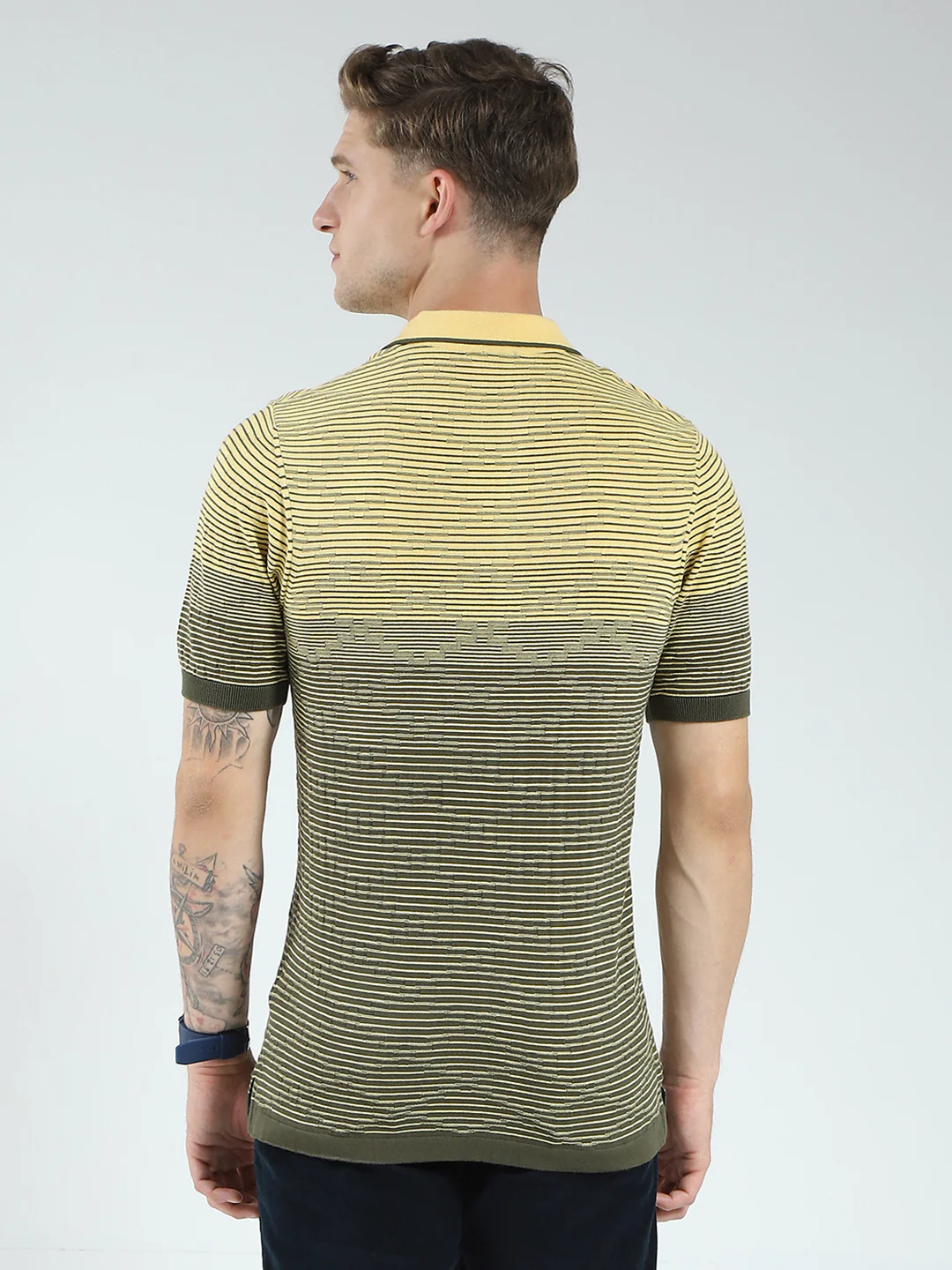 Men Green Self Design Collar Half Sleeve T-Shirt - Image 5