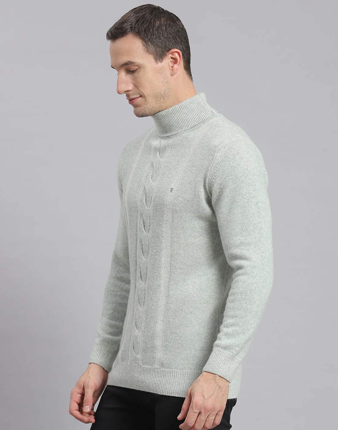 Men Green Self Design H Neck Full Sleeve Sweater - Image 3
