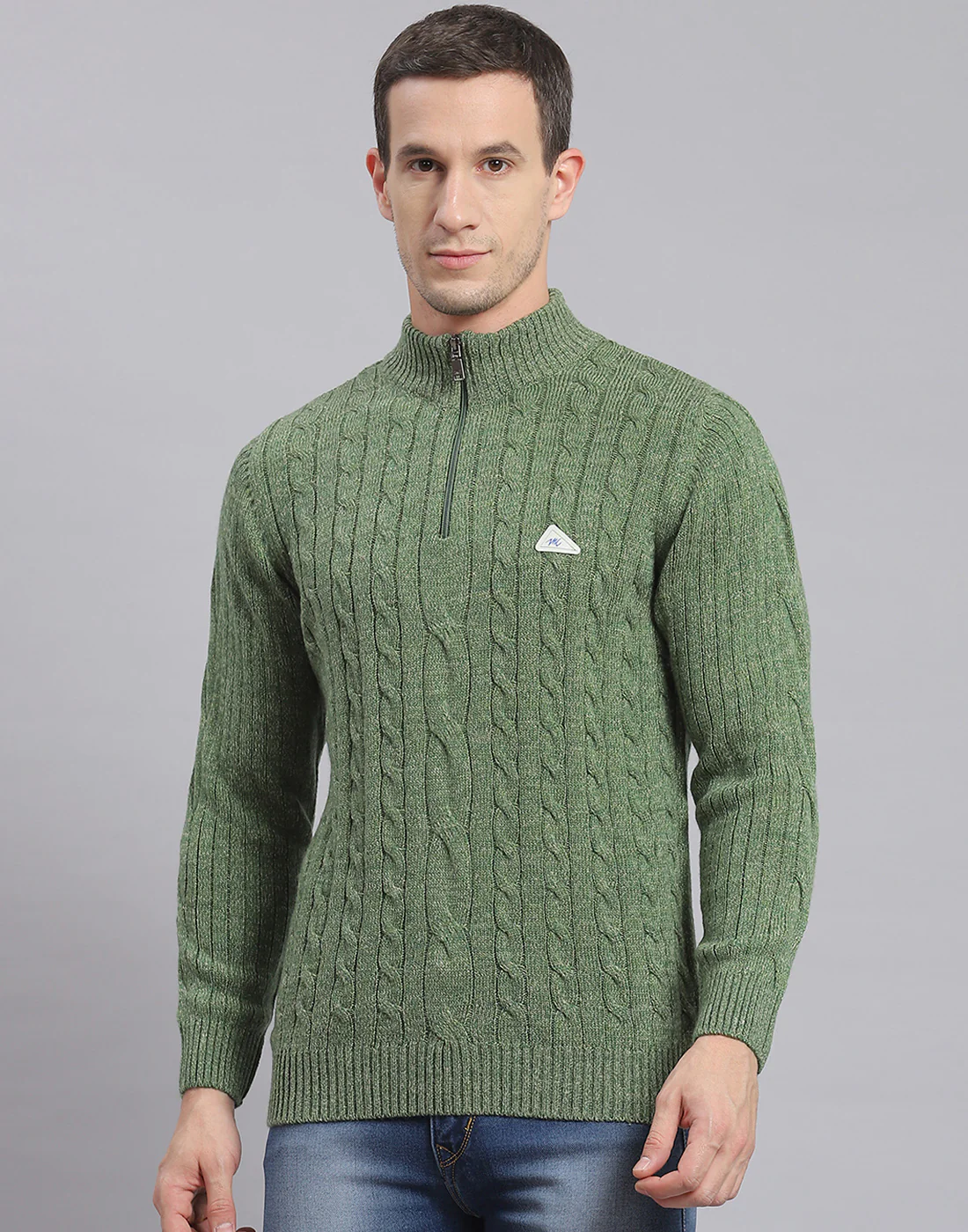 Men Green Self Design H Neck Full Sleeve Sweater - Image 2