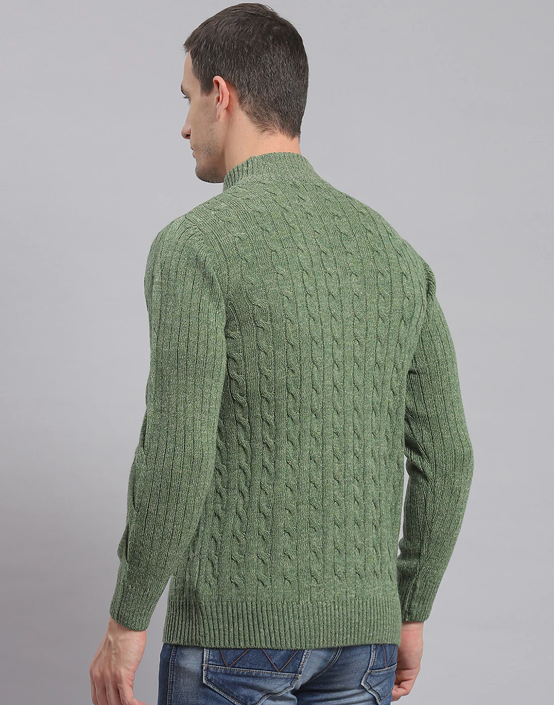 Men Green Self Design H Neck Full Sleeve Sweater - Image 6