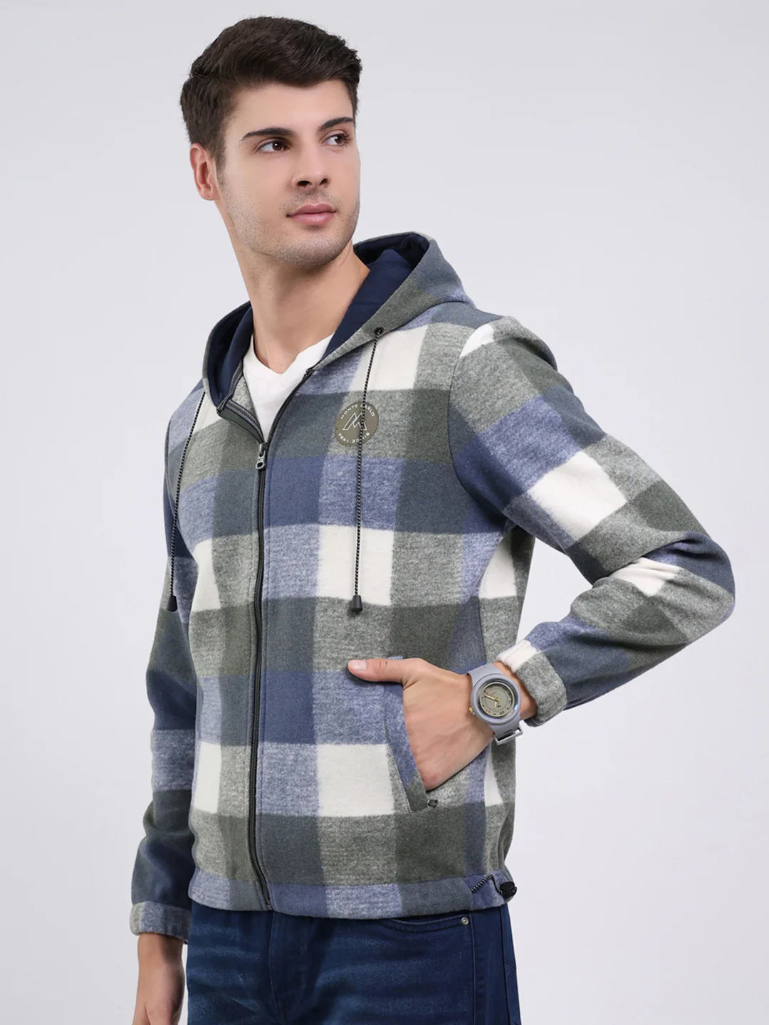 Men Green Self Design Hooded Full Sleeve Sweatshirt - Image 3