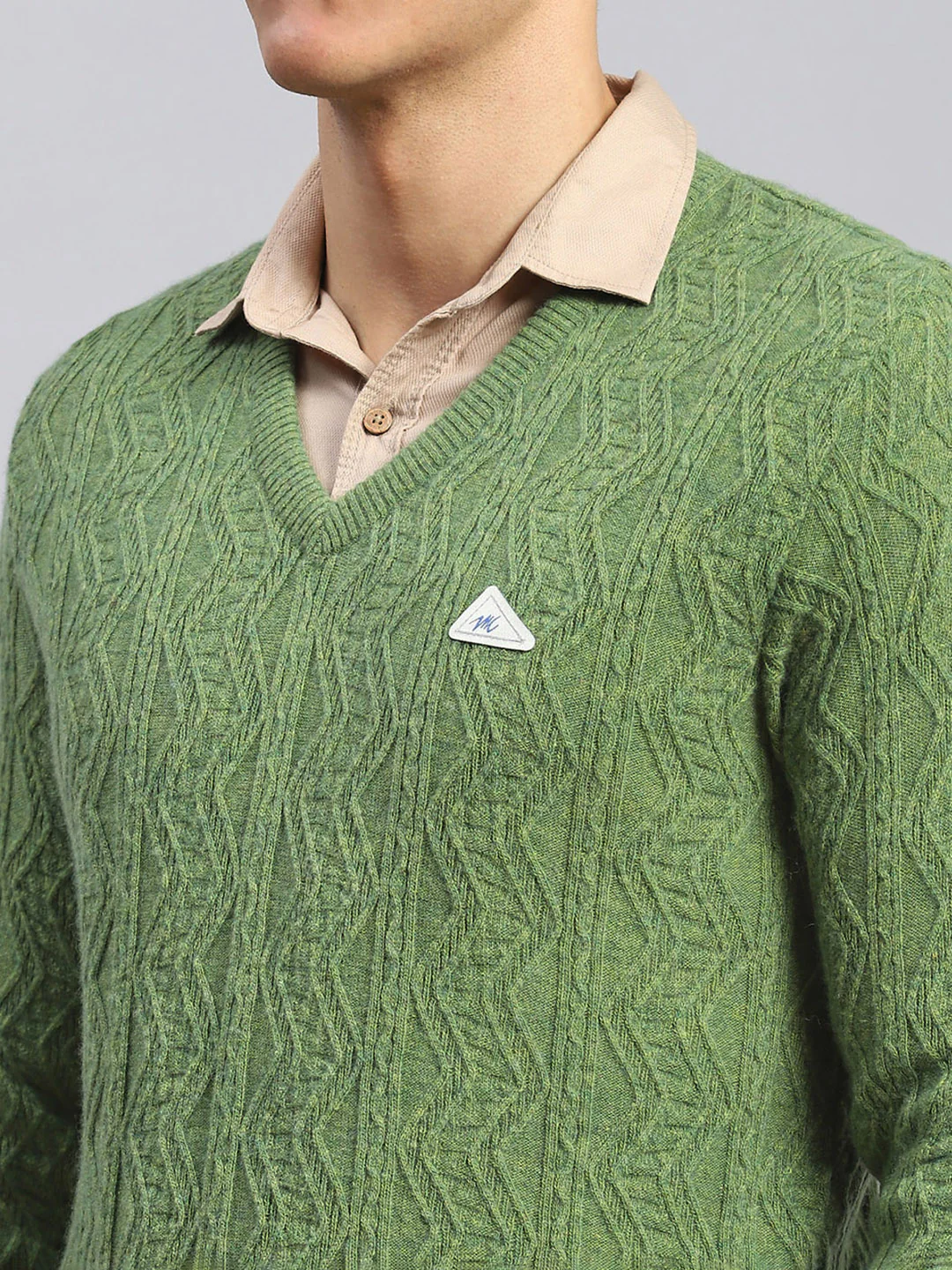 Men Green Self Design Lamb wool Pullover - Image 6