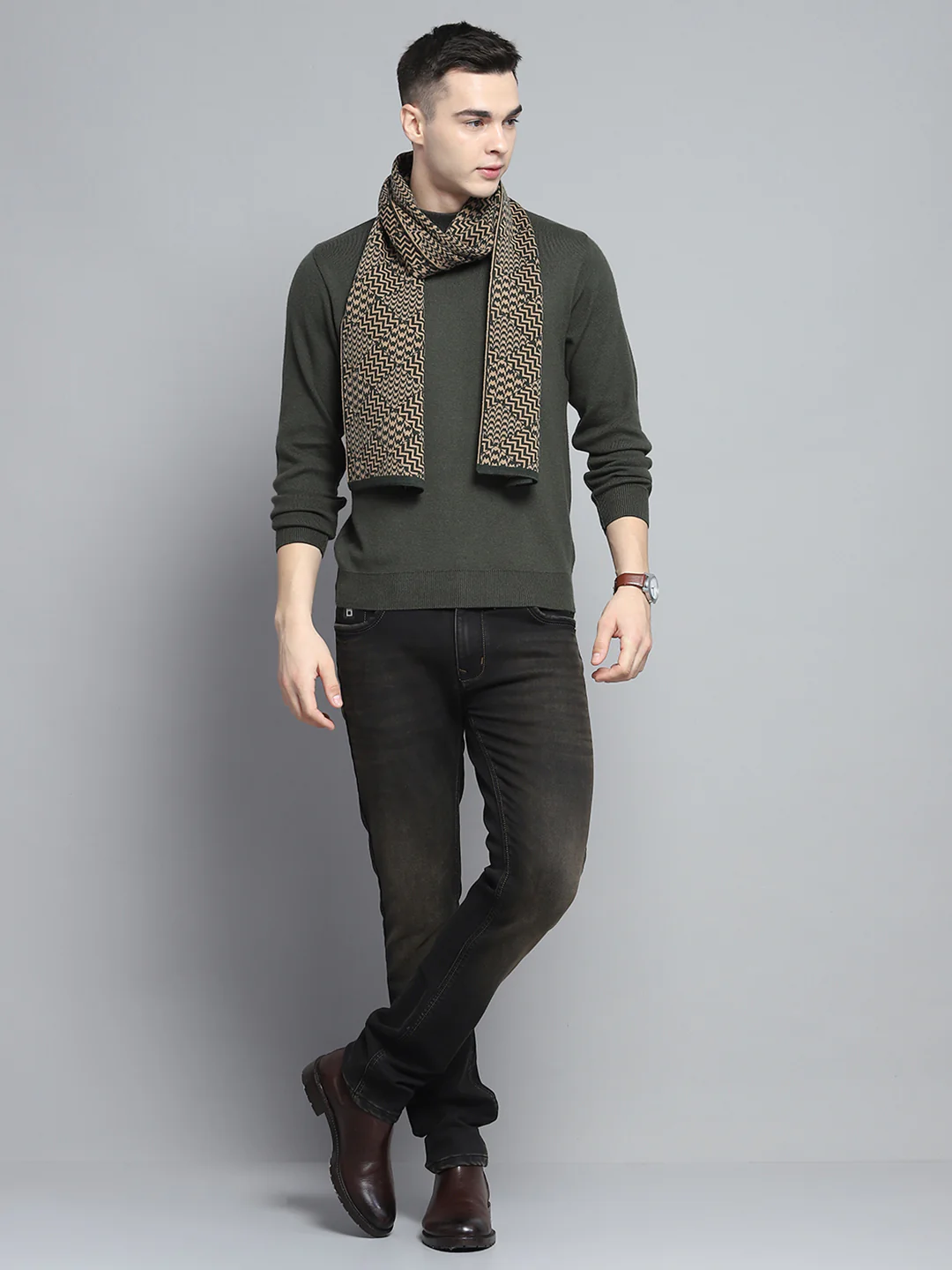 Men Green Self Design Muffler - Image 2