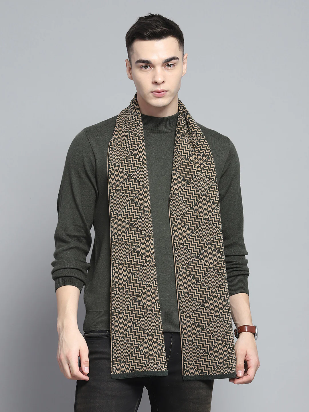 Men Green Self Design Muffler - Image 5