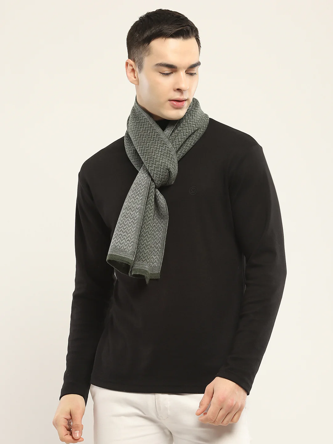 Men Green Self Design Muffler - Image 3