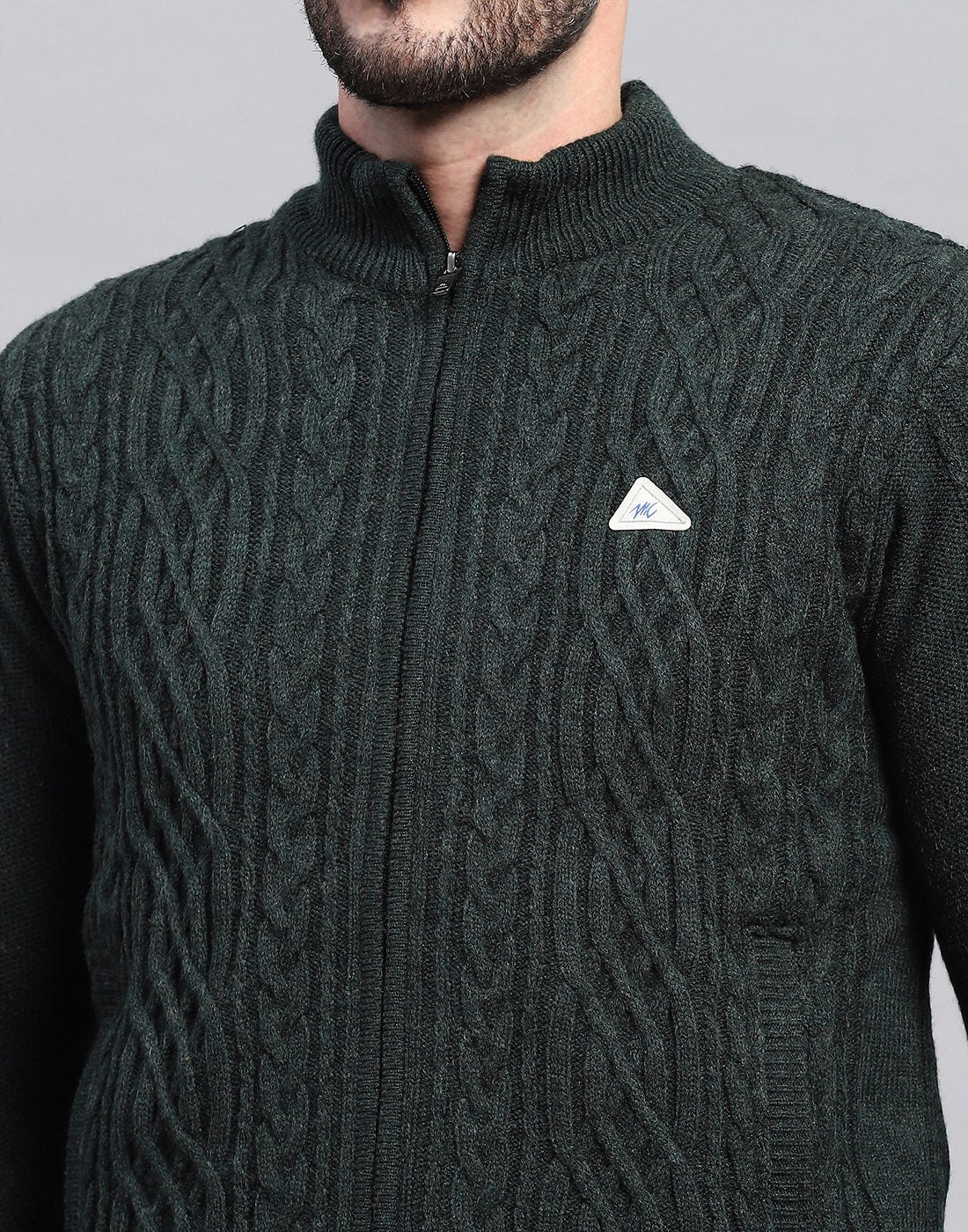 Men Green Self Design Turtle Neck Full Sleeve Jacket - Image 6