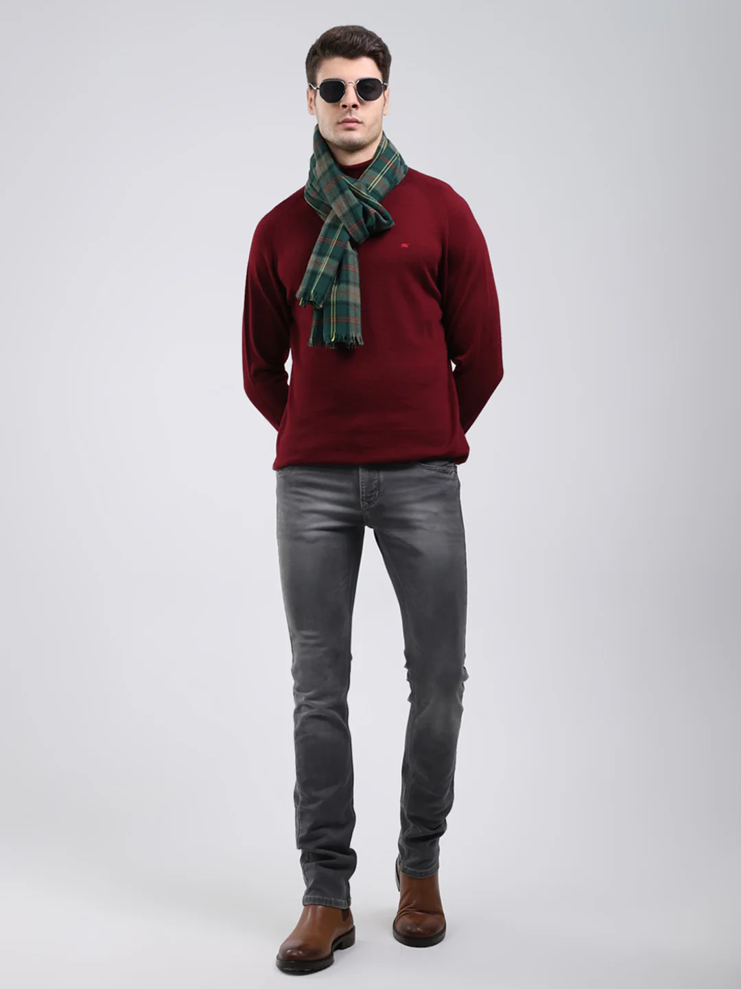 Men Green Self Design Wool Blend Muffler - Image 2