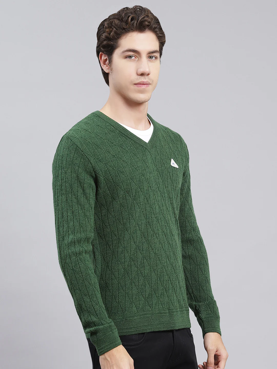 Men Green Self Design Wool blend Pullover - Image 3