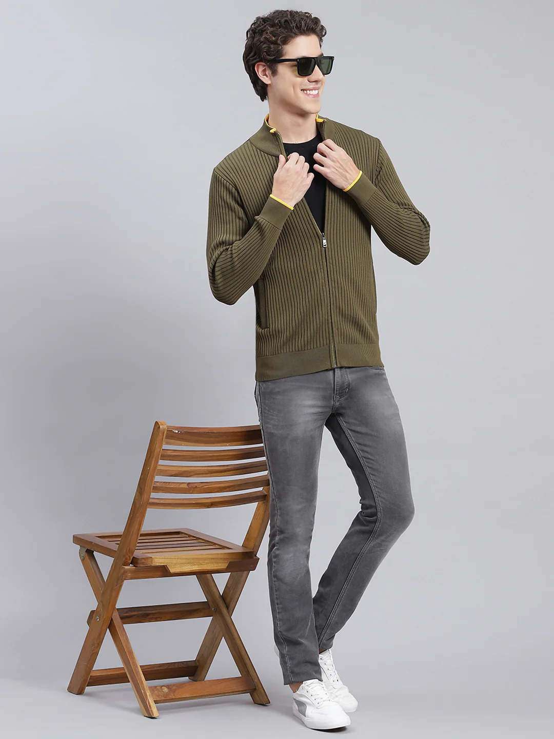 Men Green Self Design Wool blend Pullover - Image 5