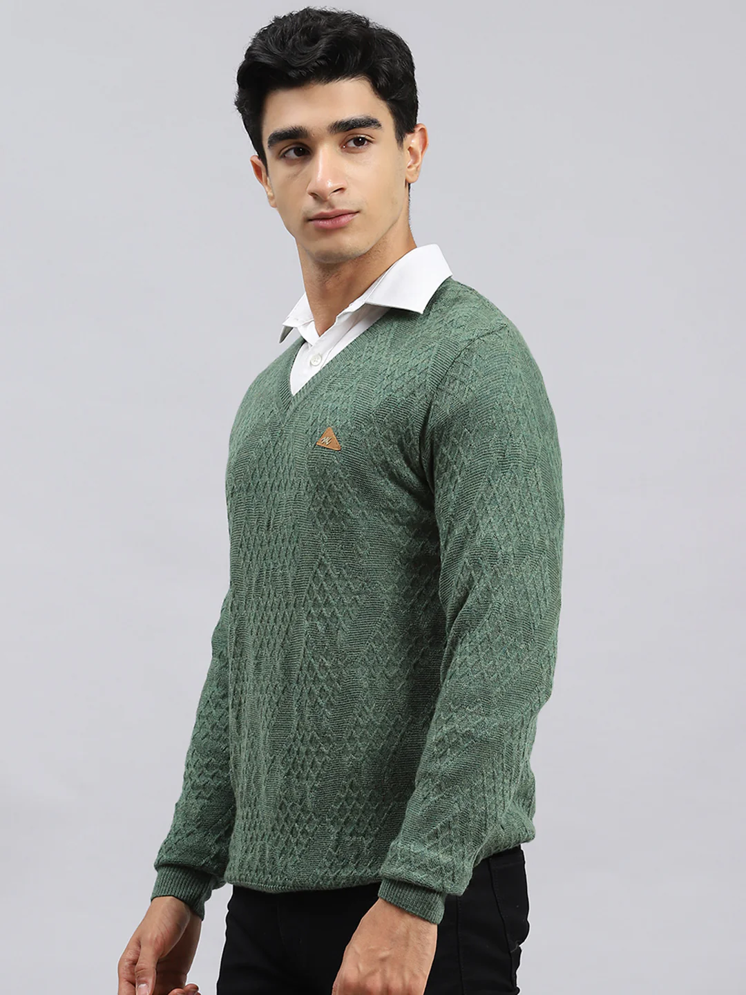 Men Green Self Pullover - Image 4