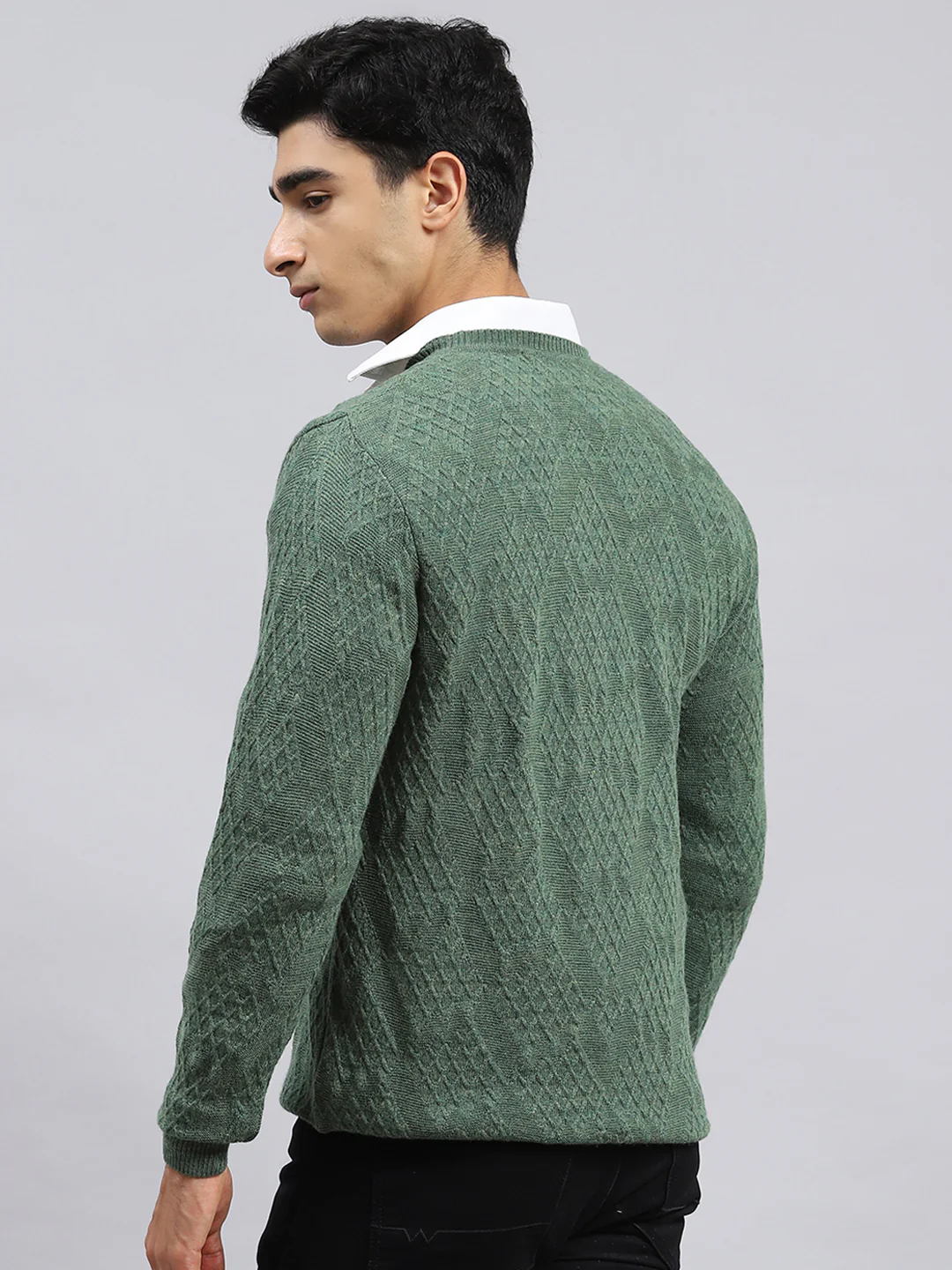 Men Green Self Pullover - Image 5