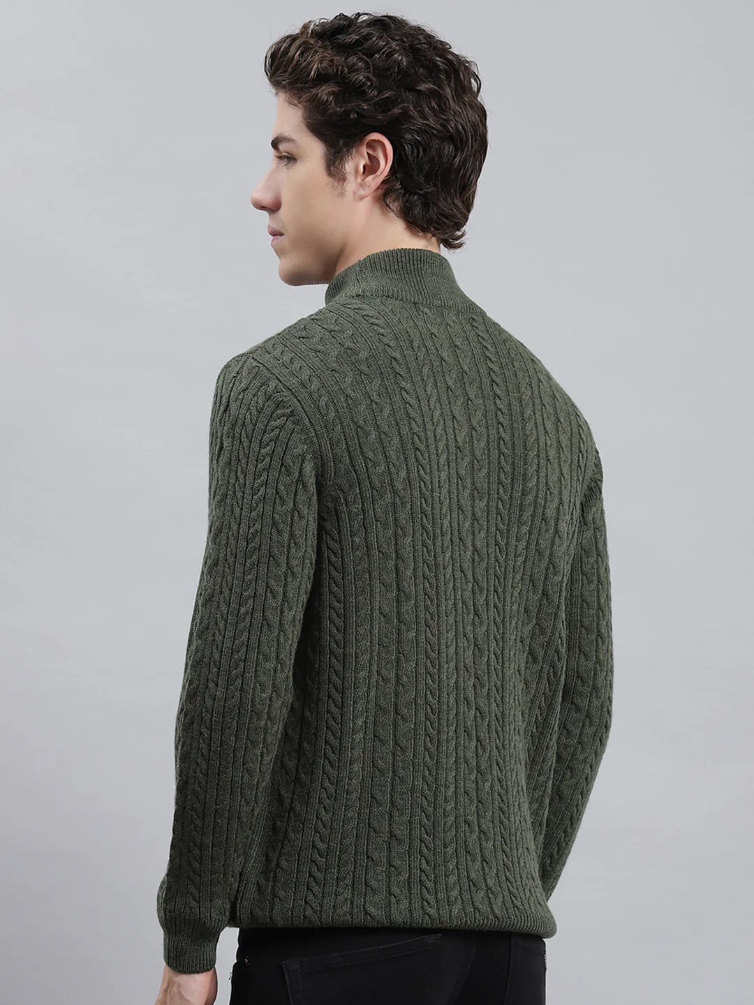 Men Green Self Pullover - Image 4