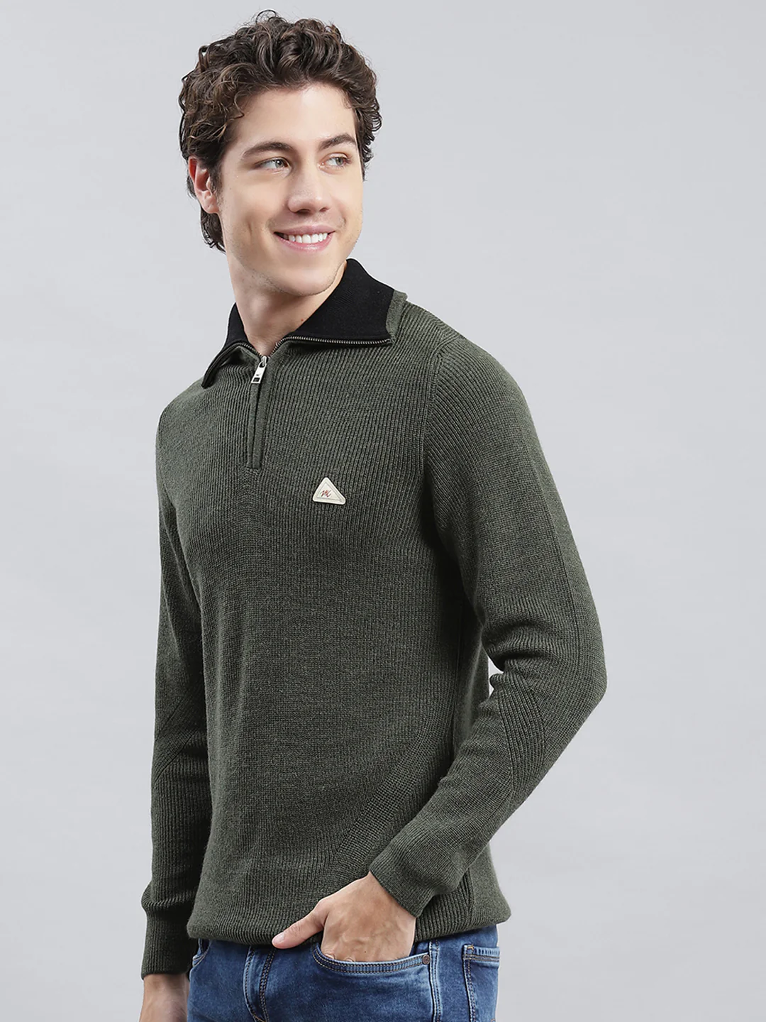Men Green Self Pullover - Image 3