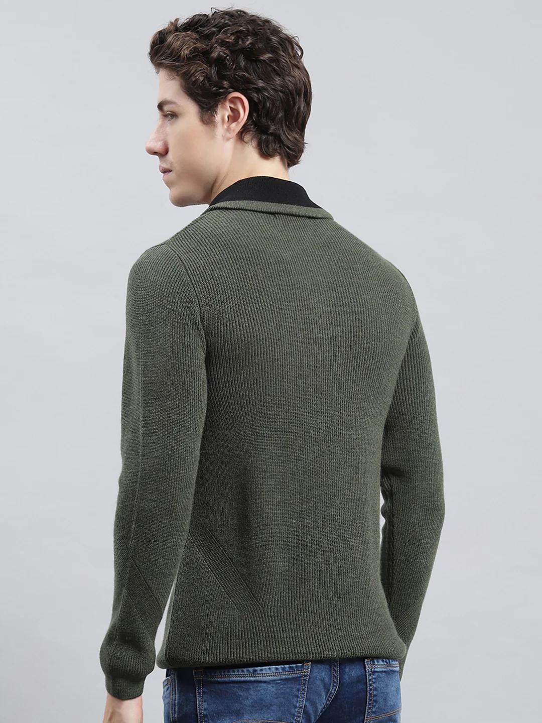 Men Green Self Pullover - Image 4