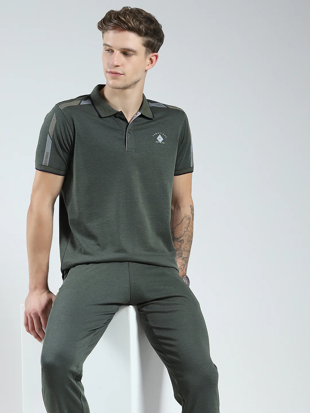 Men Green Solid Collar Half Sleeve Lower Set - Image 6