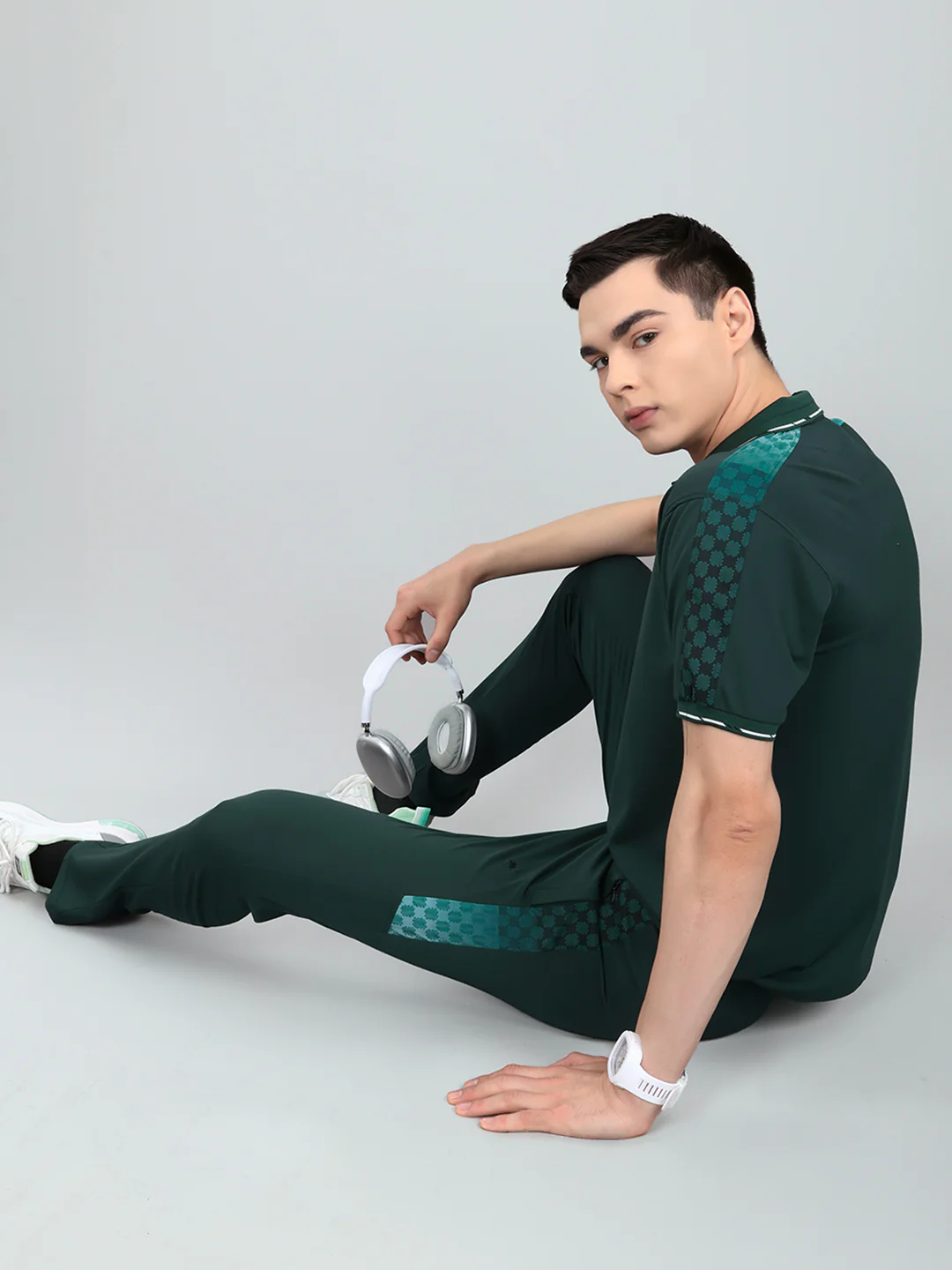 Men Green Solid Collar Half Sleeve Lower Set - Image 7