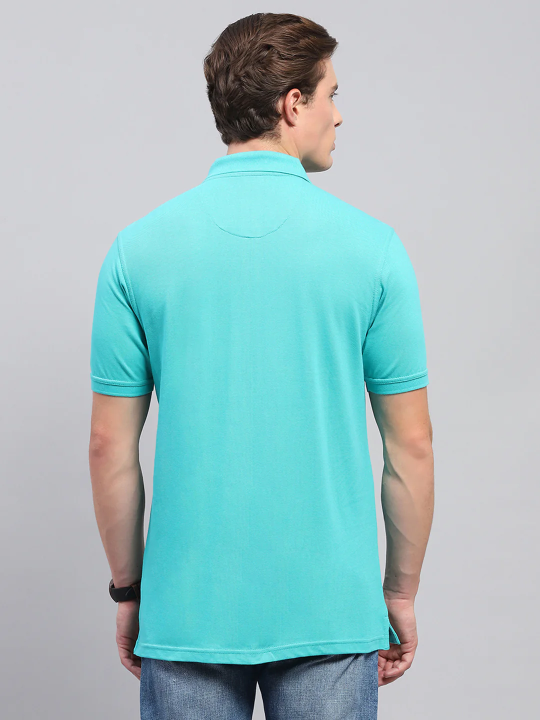 Men Green Solid Collar Half Sleeve T-Shirt - Image 5
