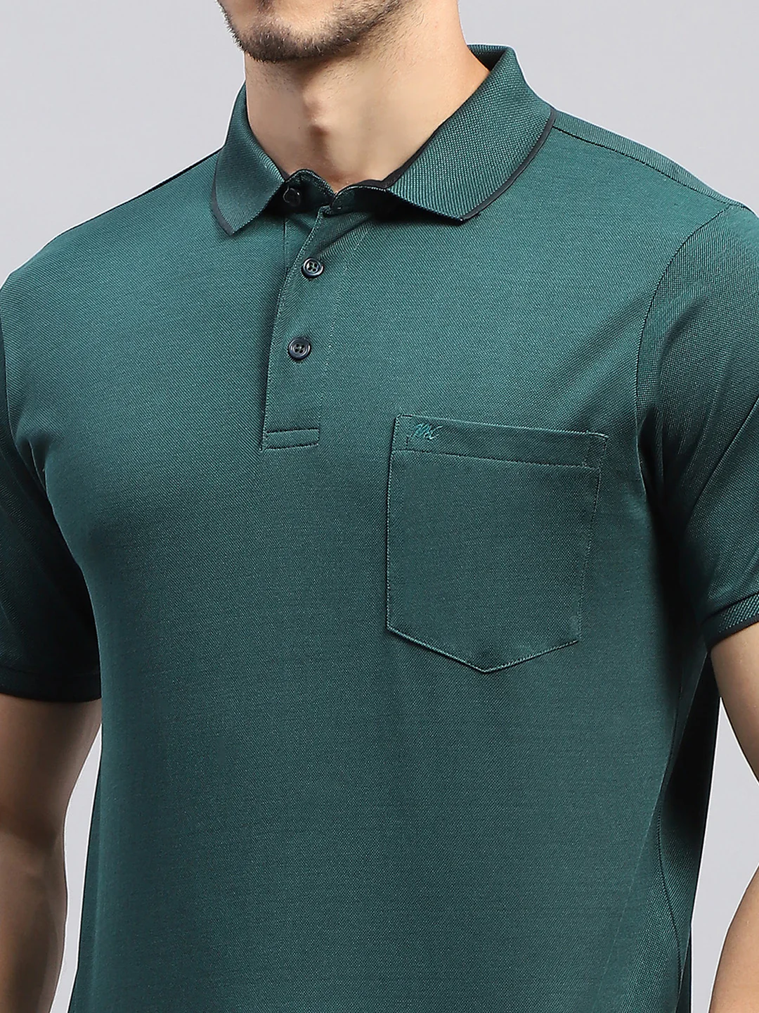Men Green Solid Collar Half Sleeve T-Shirt - Image 7