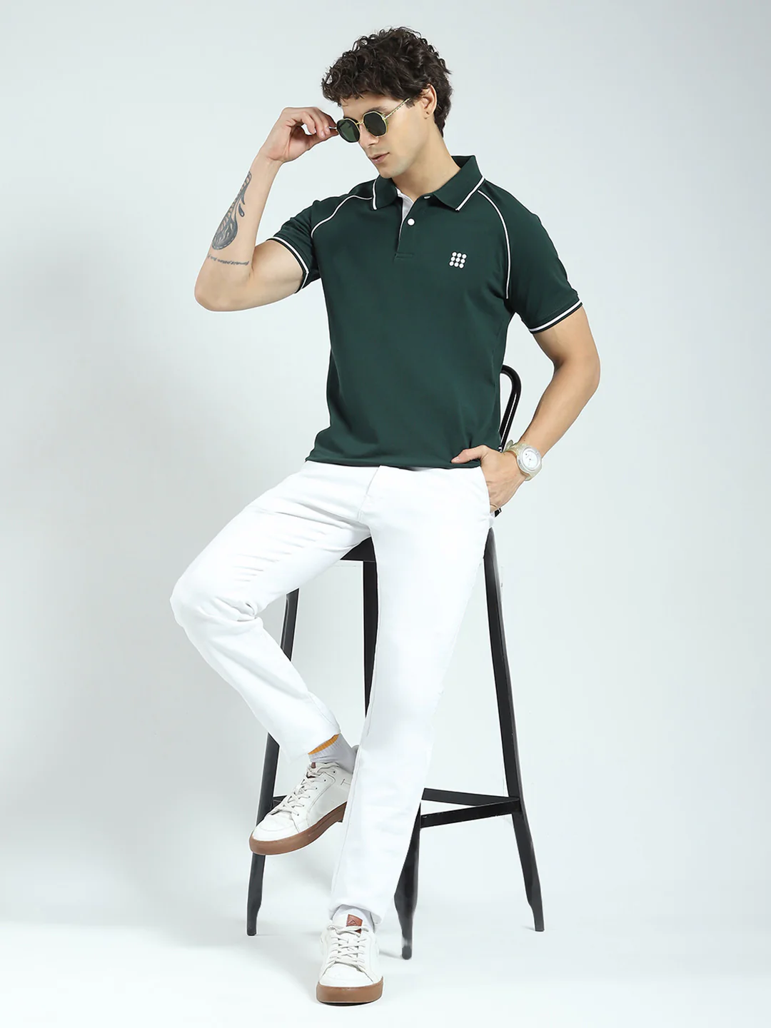 Rock.it Men Green Solid Collar Half Sleeve T-Shirt - Image 2
