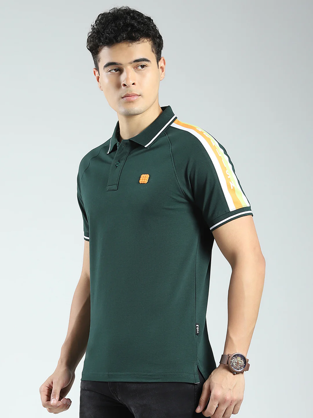 Rock.it Men Green Solid Collar Half Sleeve T-Shirt - Image 3