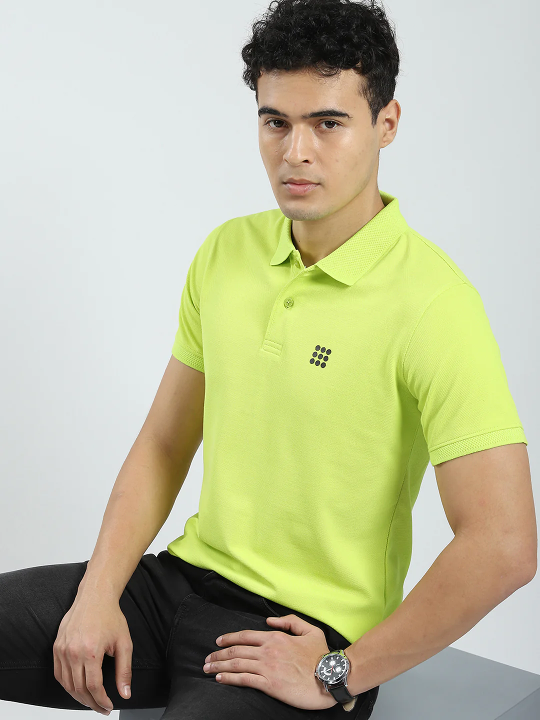 Rock.it Men Green Solid Collar Half Sleeve T-Shirt - Image 6