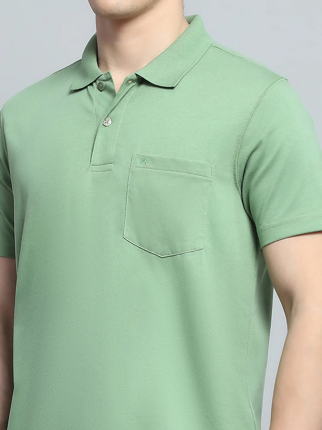 Men Green Solid Collar Half Sleeve T-Shirt - Image 6