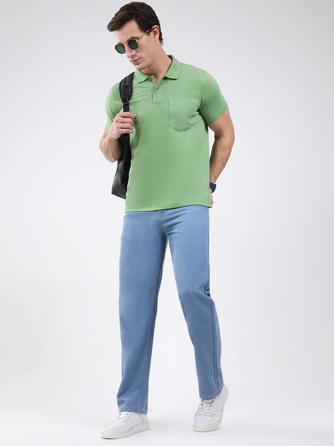 Men Green Solid Collar Half Sleeve T-Shirt - Image 2