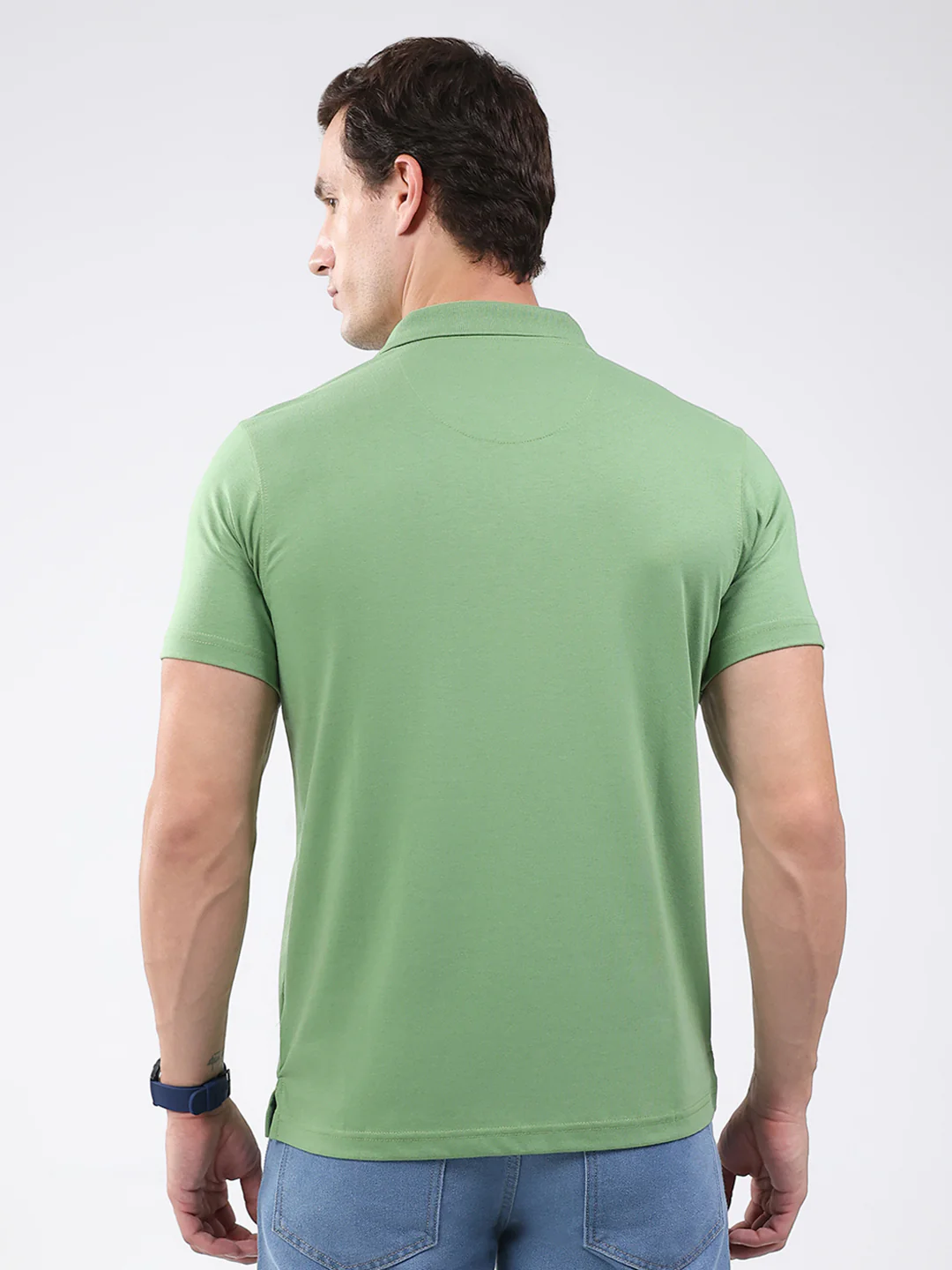Men Green Solid Collar Half Sleeve T-Shirt - Image 5