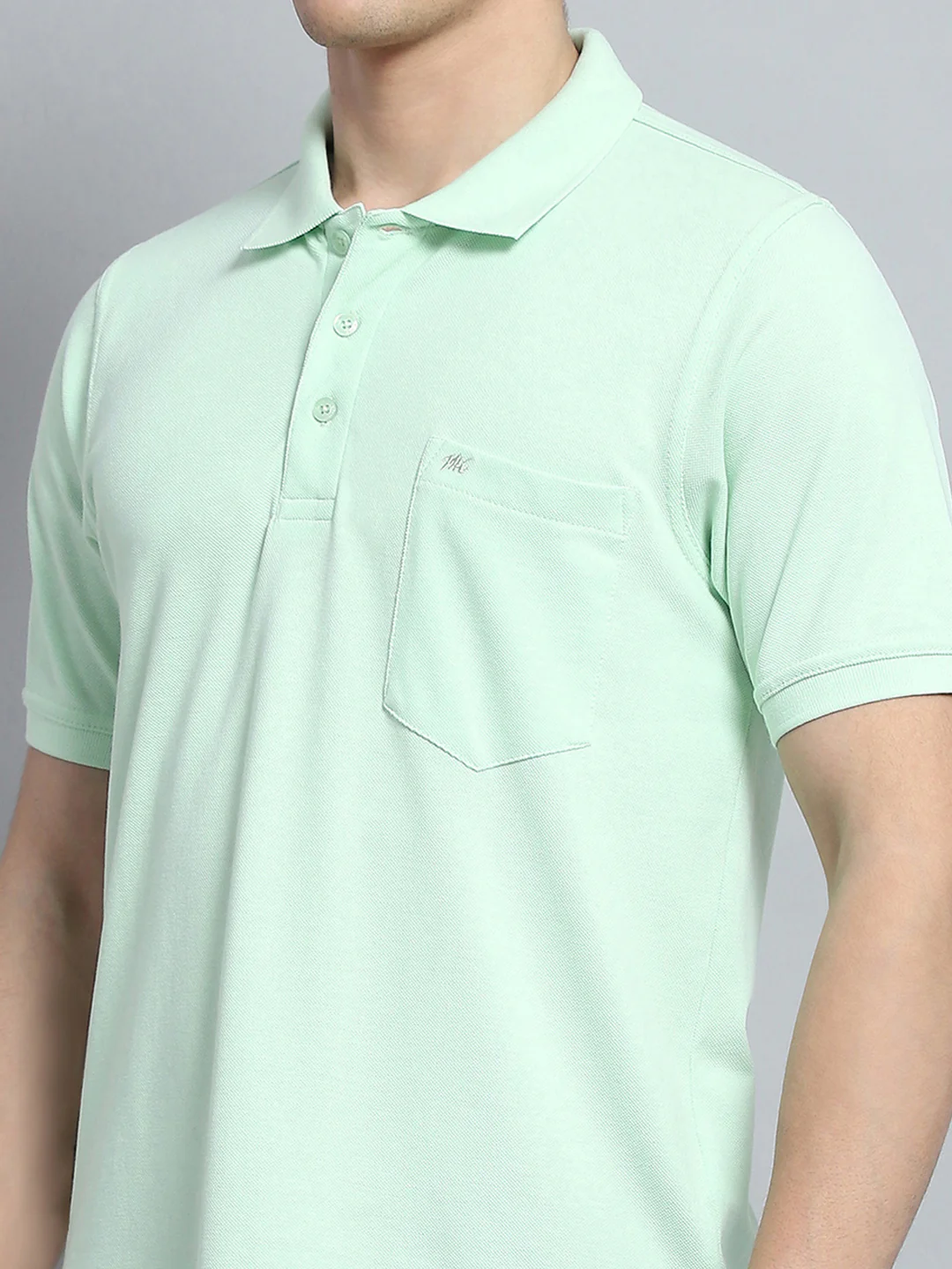 Men Green Solid Collar Half Sleeve T-Shirt - Image 6