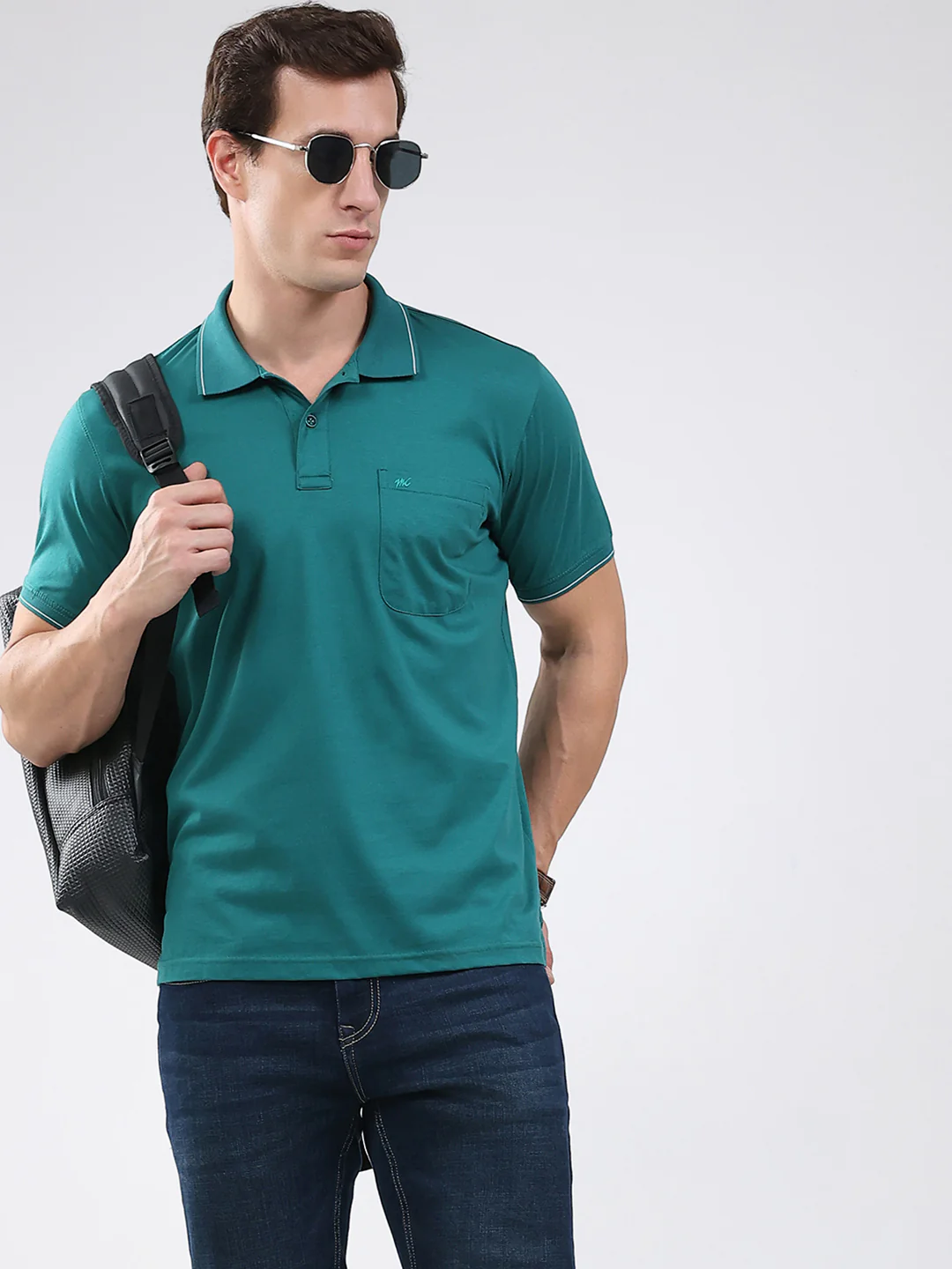 Men Green Solid Collar Half Sleeve T-Shirt - Image 6