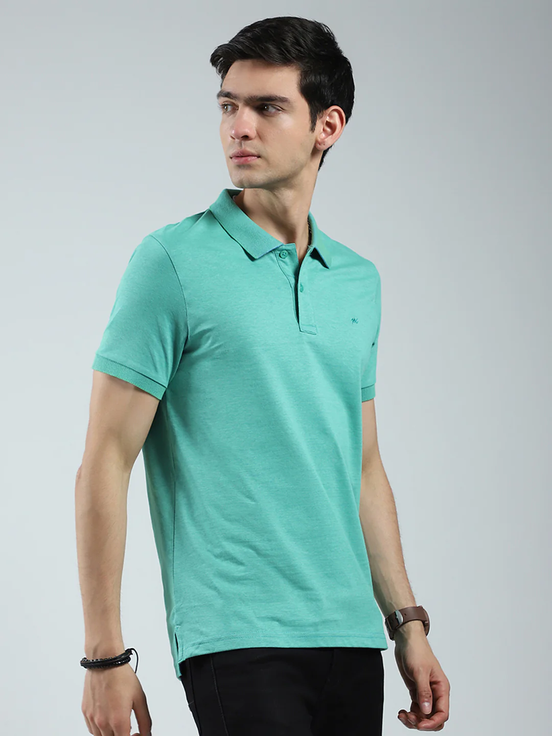 Men Green Solid Collar Half Sleeve T-Shirt - Image 4