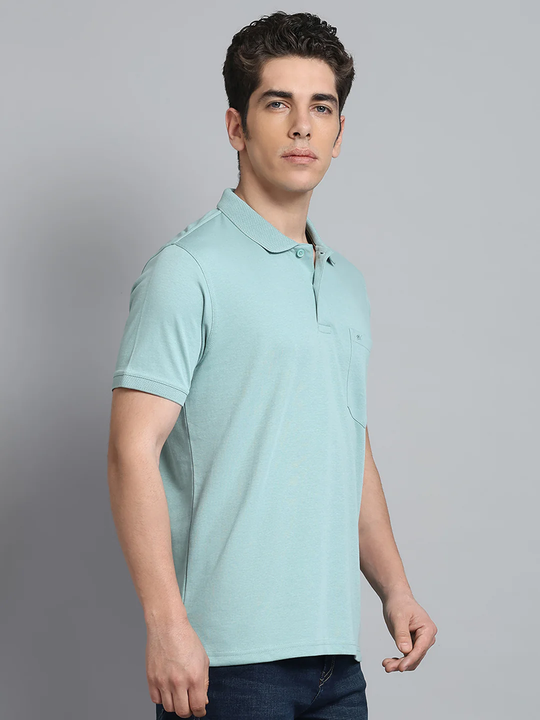 Men Green Solid Collar Half Sleeve T-Shirt - Image 4