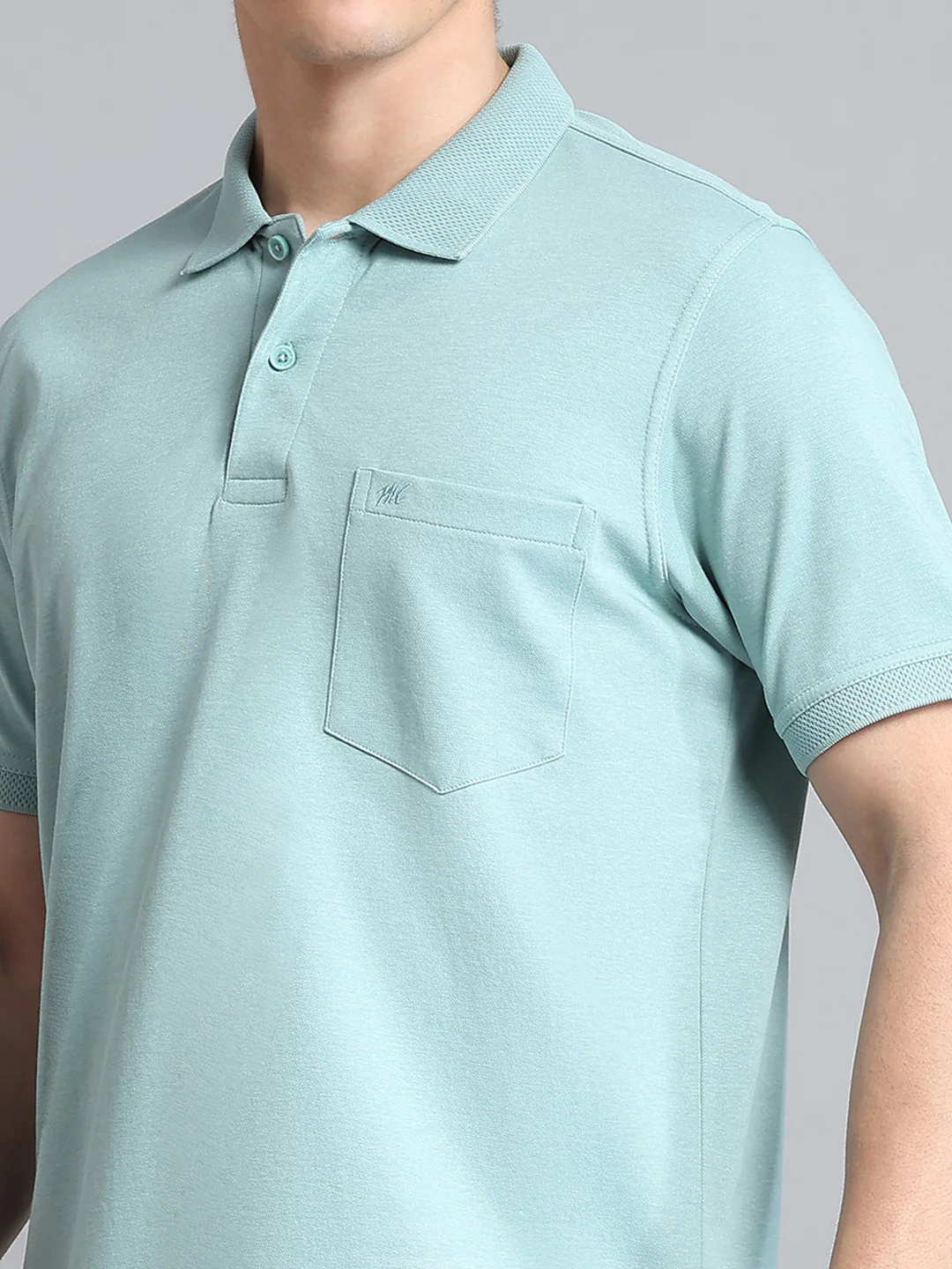 Men Green Solid Collar Half Sleeve T-Shirt - Image 7