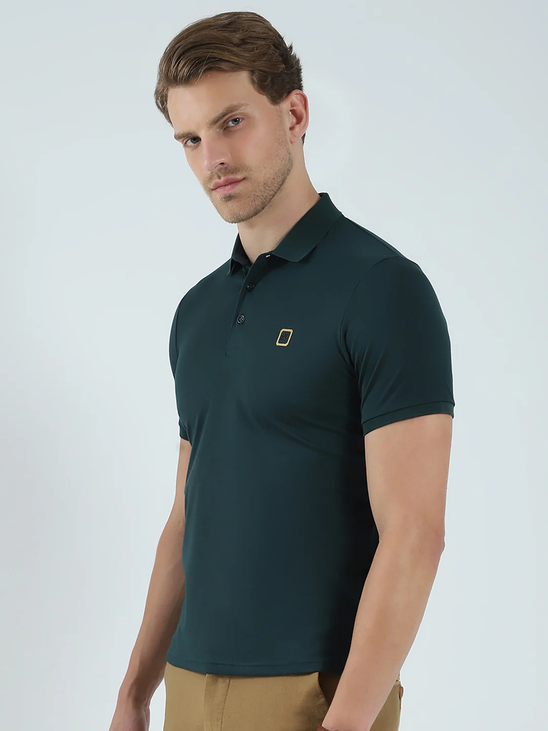 Men Green Solid Collar Half Sleeve T-Shirt - Image 3