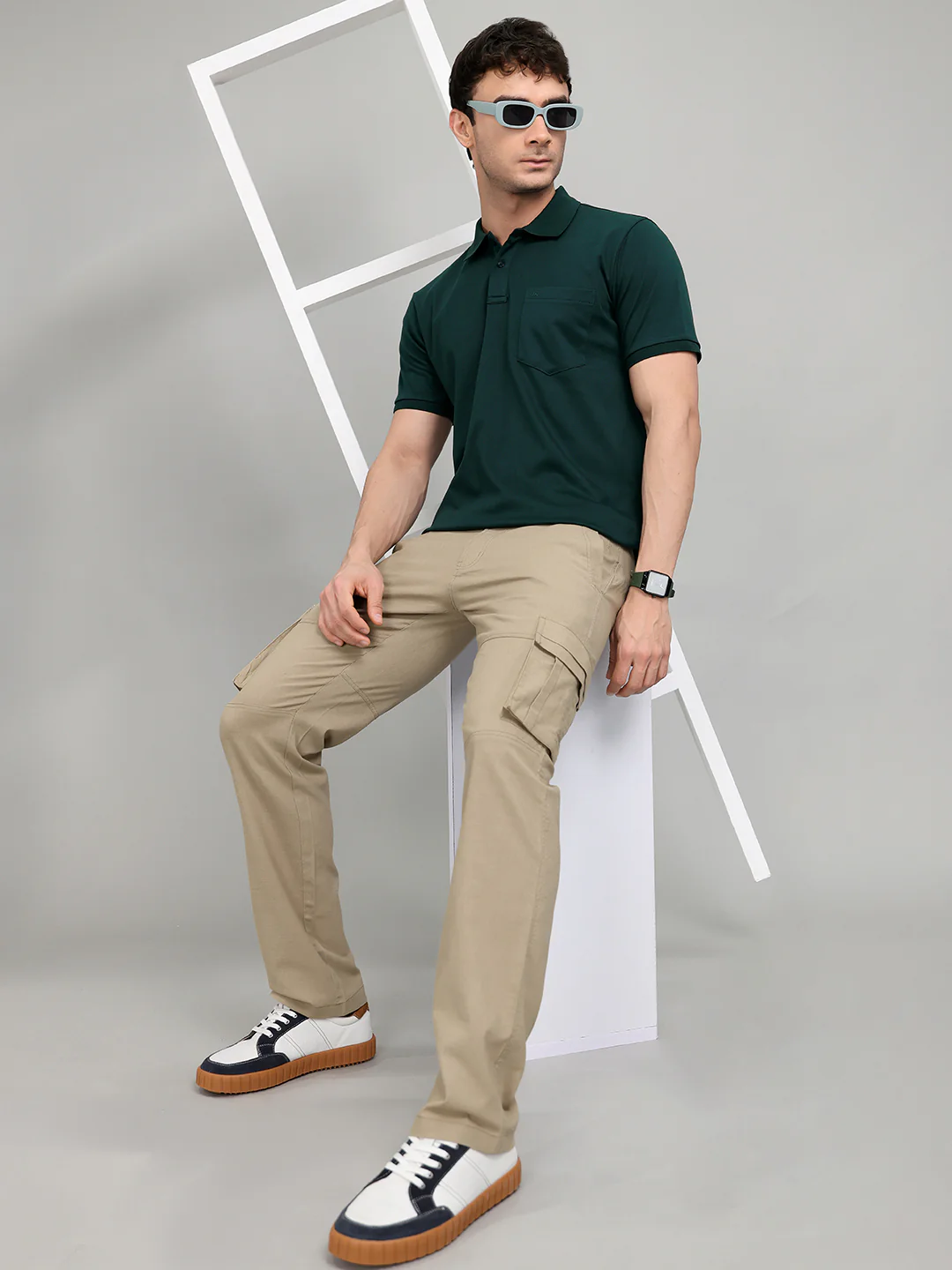 Men Green Solid Collar Half Sleeve T-Shirt - Image 6