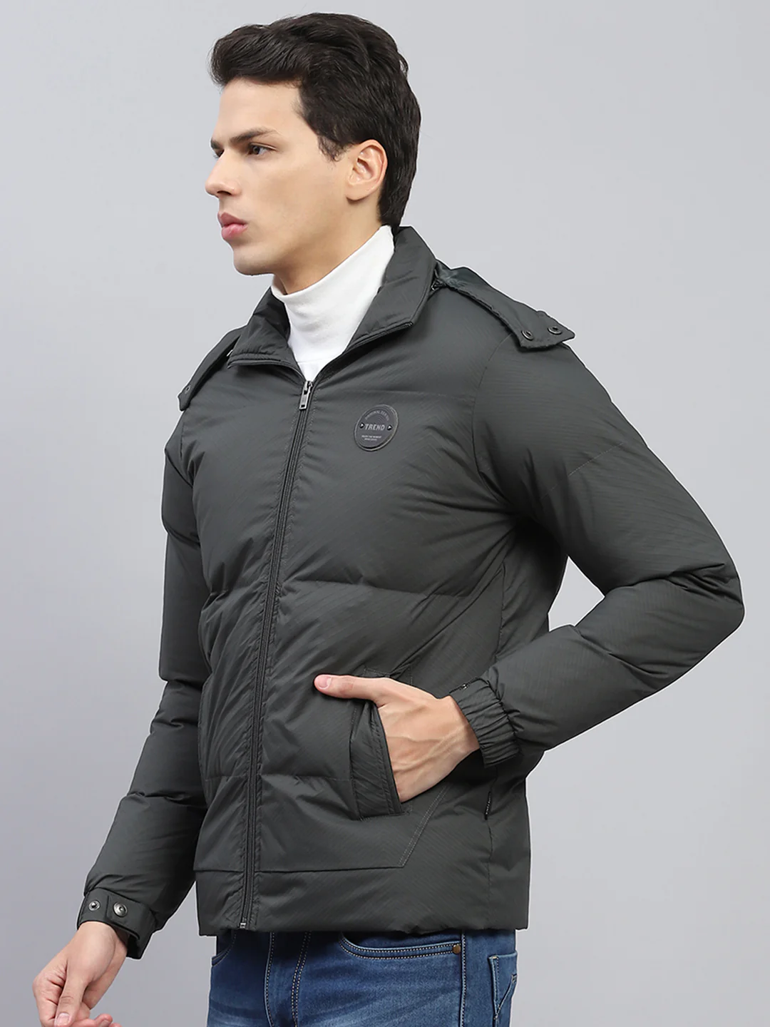 Men Green Solid Detachable Hood Full Sleeve Jacket - Image 3