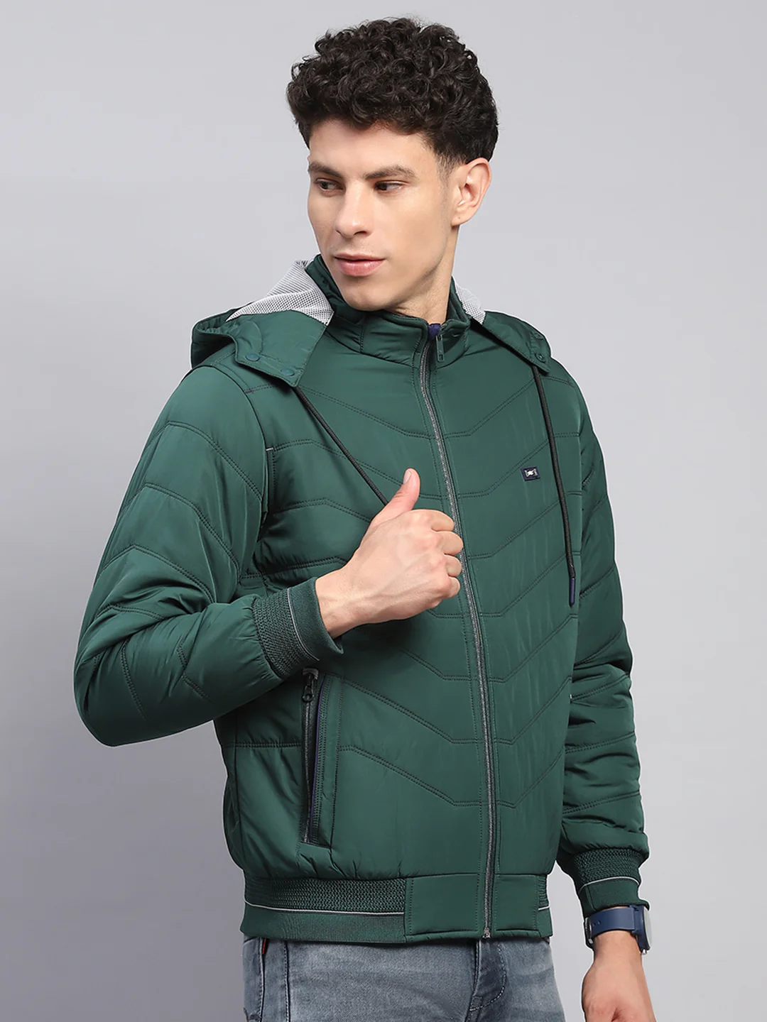 Men Green Solid Detachable Hood Full Sleeve Jacket - Image 3