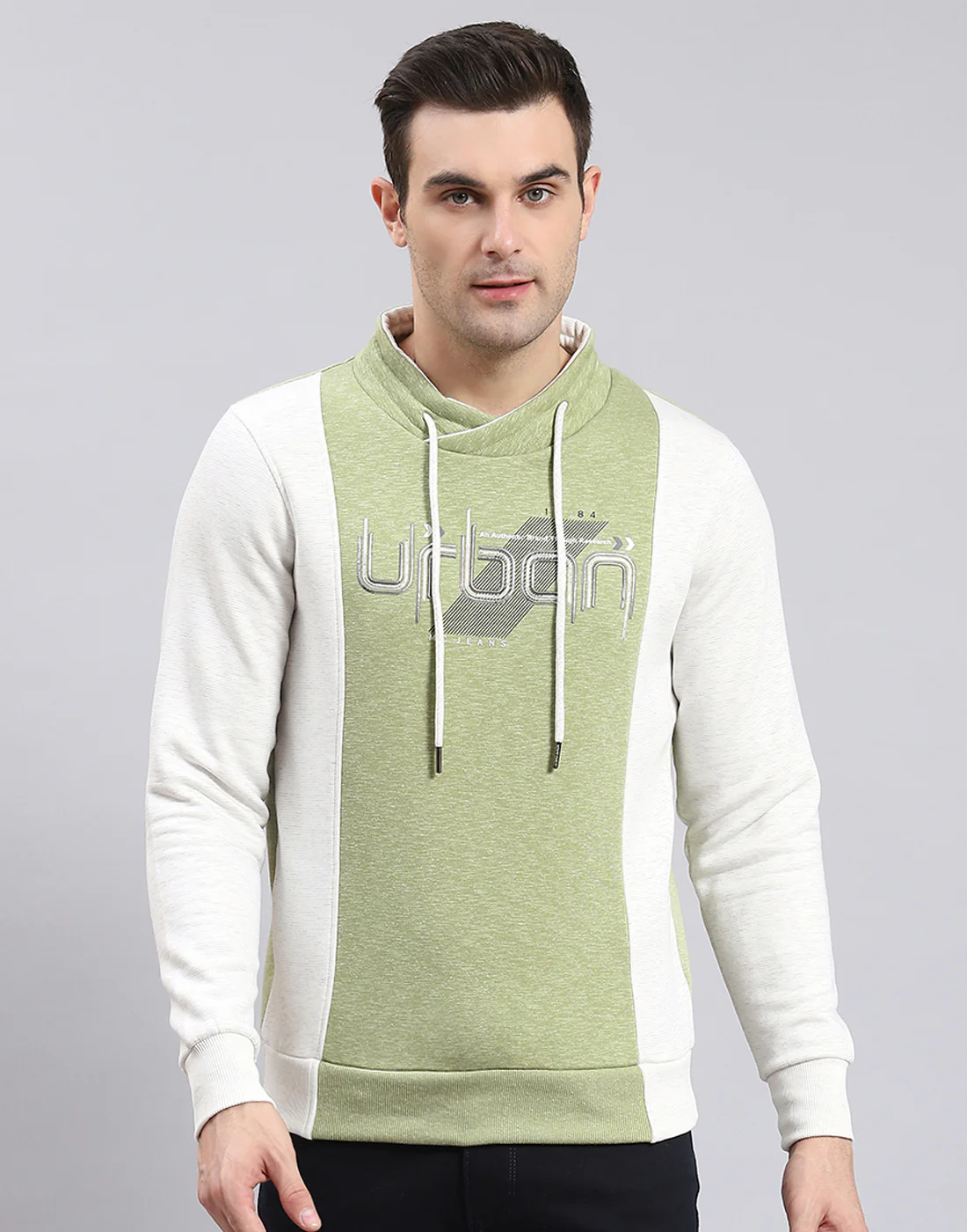 Men Green Solid F Neck Full Sleeve Sweatshirt - Image 2