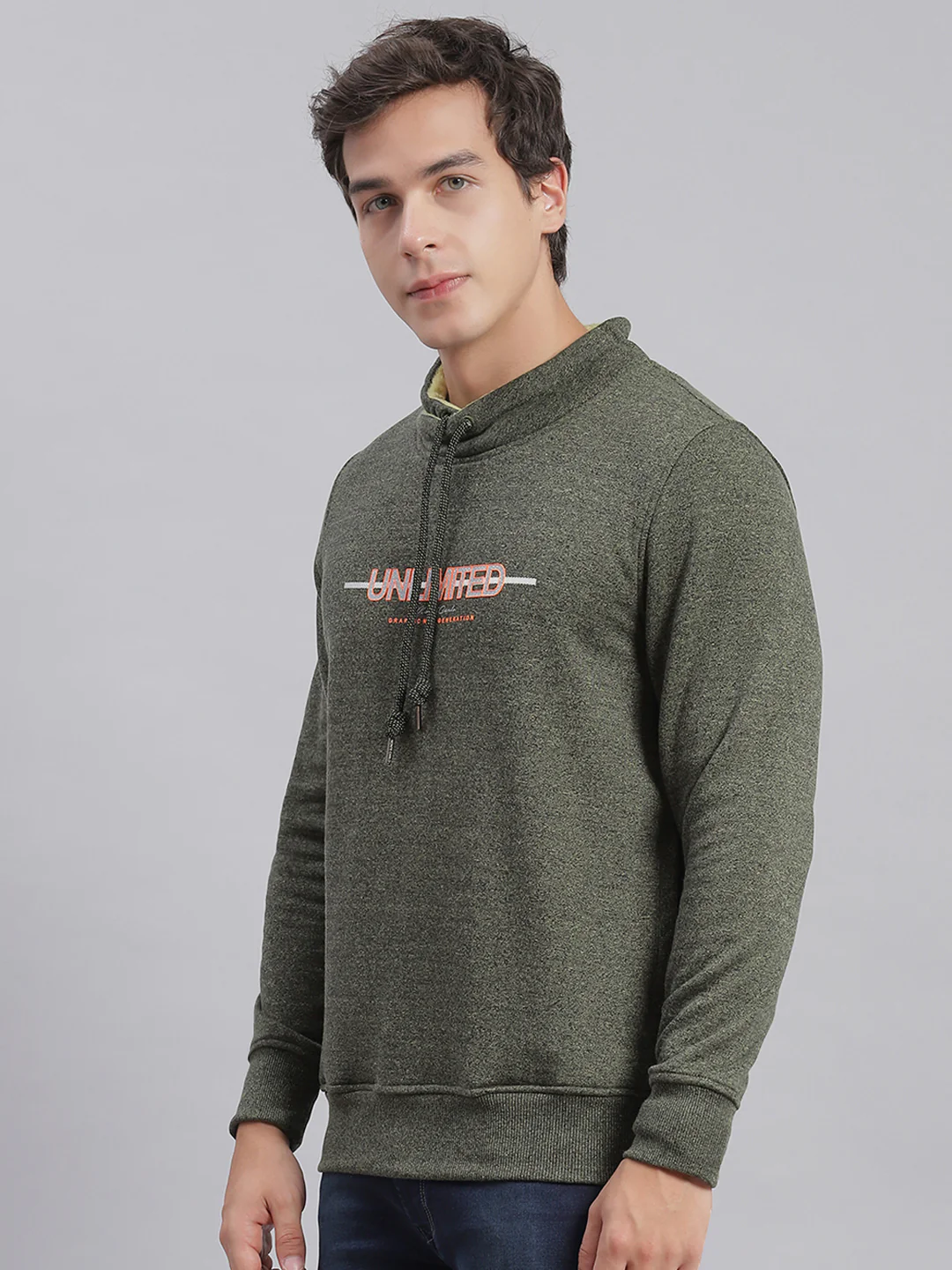 Men Green Solid F Neck Full Sleeve Sweatshirts - Image 5