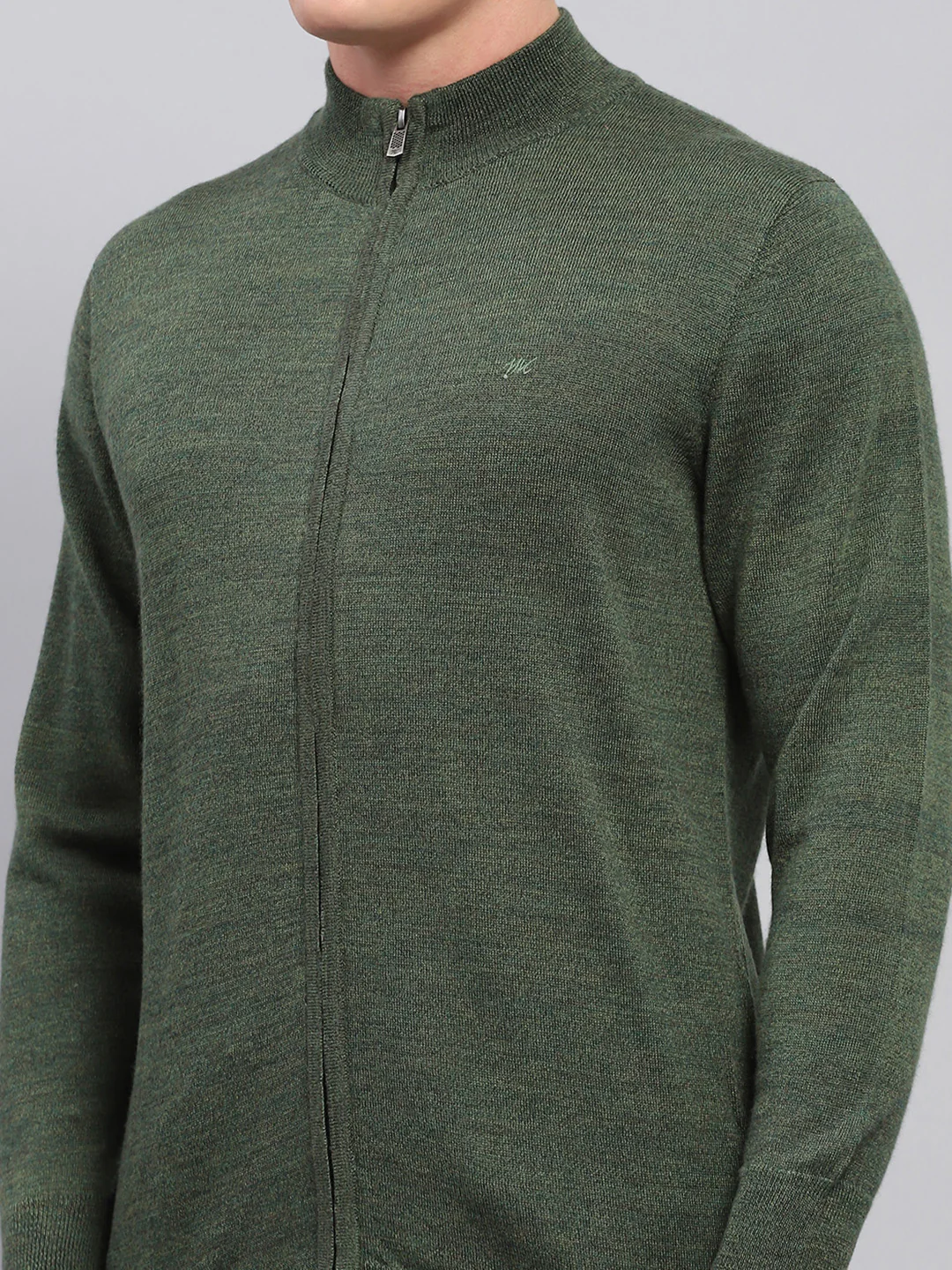 Men Green Solid High Neck Full Sleeve Pullover - Image 7
