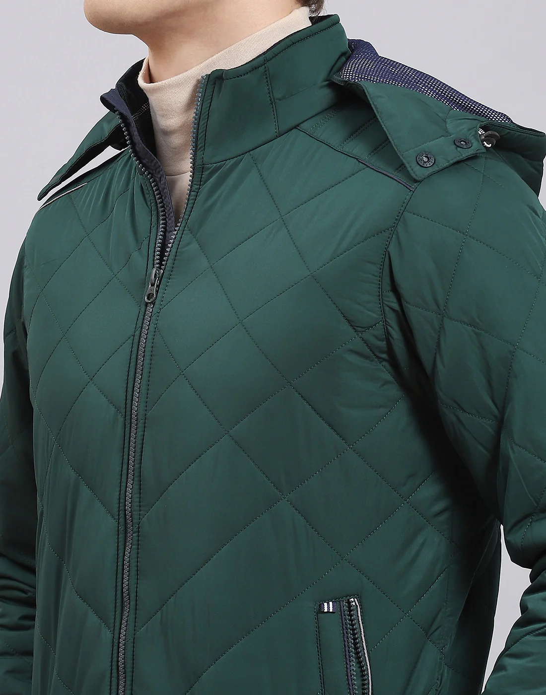 Men Green Solid Hooded Full Sleeve Jacket - Image 7
