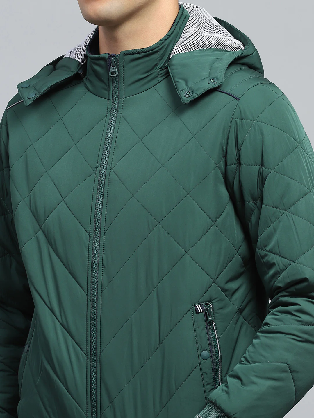 Men Green Solid Hooded Full Sleeve Jacket - Image 6