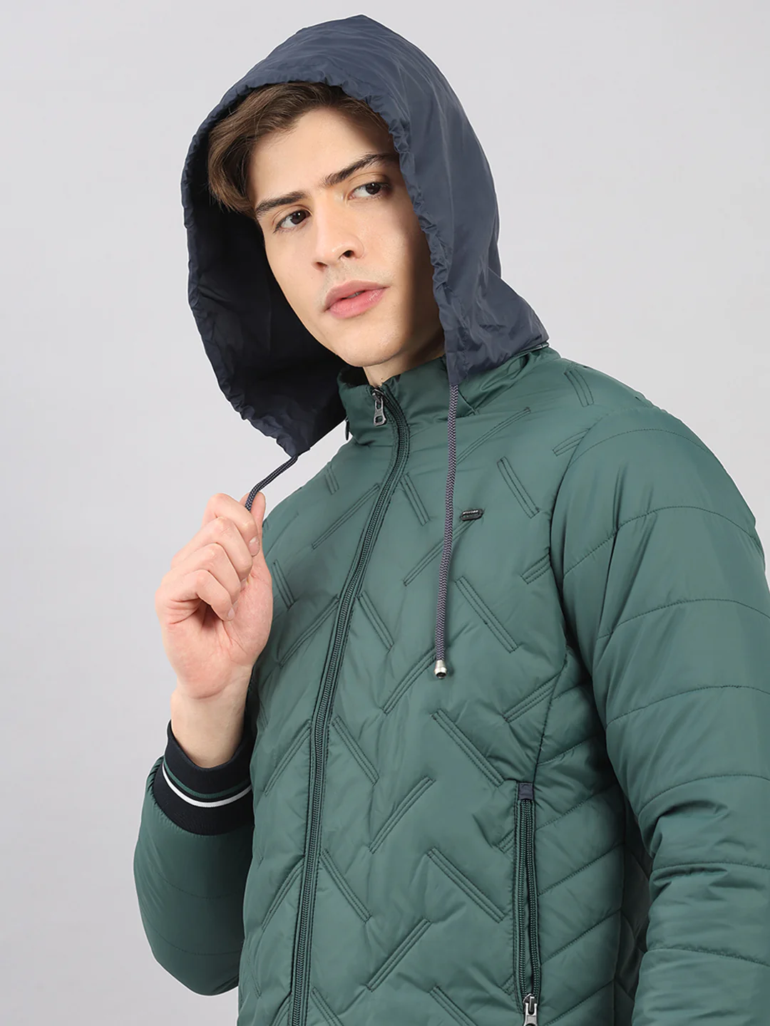Men Green Solid Hooded Full Sleeve Jacket - Image 7