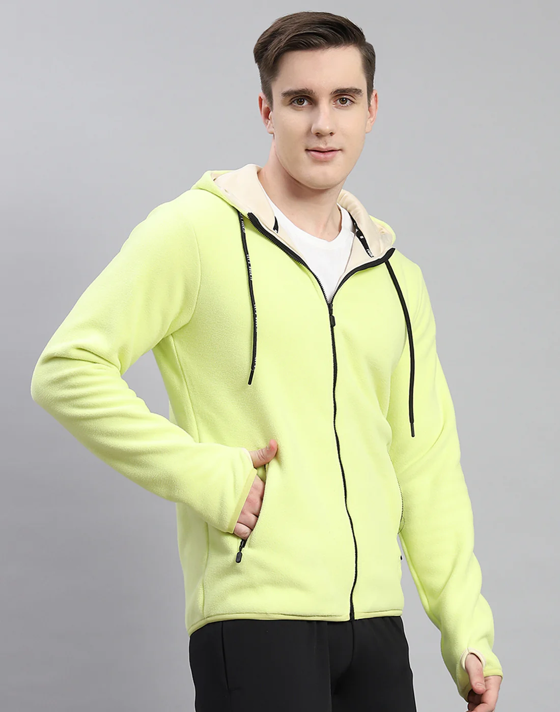 Rock.it Men Green Solid Hooded Full Sleeve Sweatshirt - Image 4