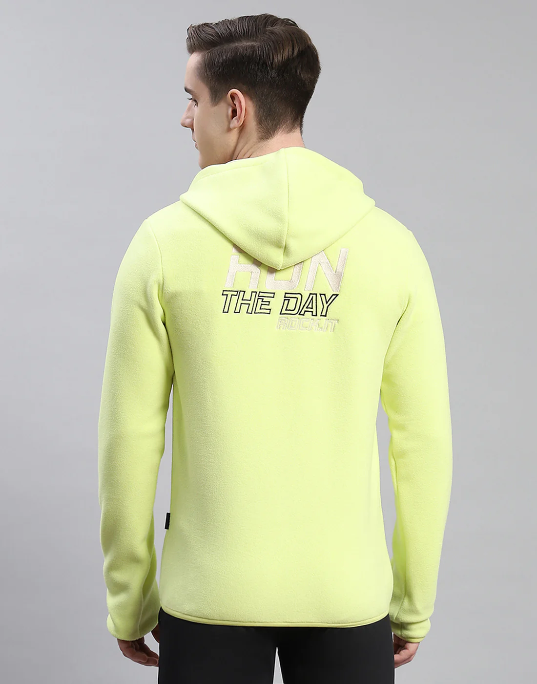 Rock.it Men Green Solid Hooded Full Sleeve Sweatshirt - Image 5