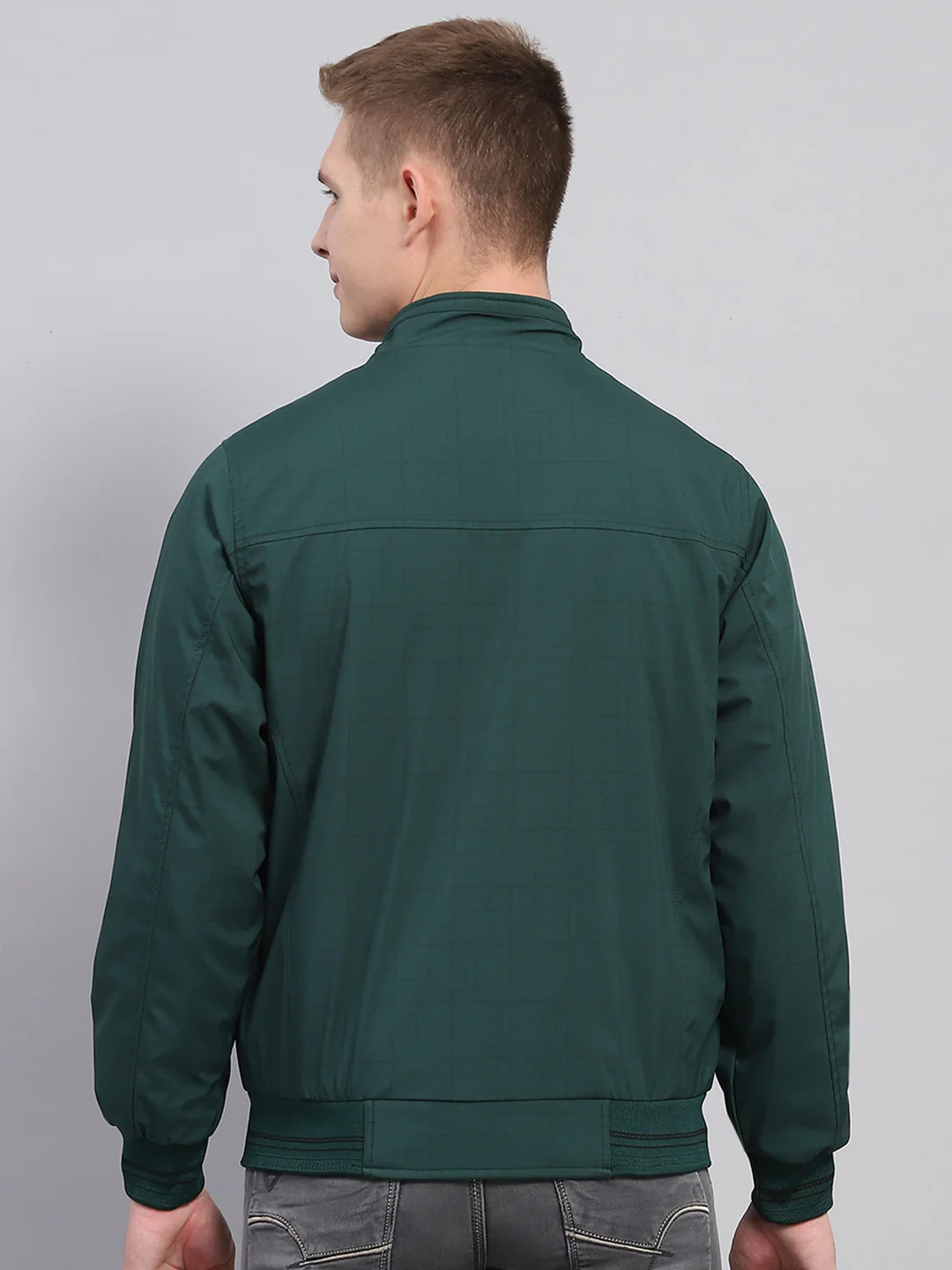 Men Green Solid Mock Neck Full Sleeve Jacket - Image 5
