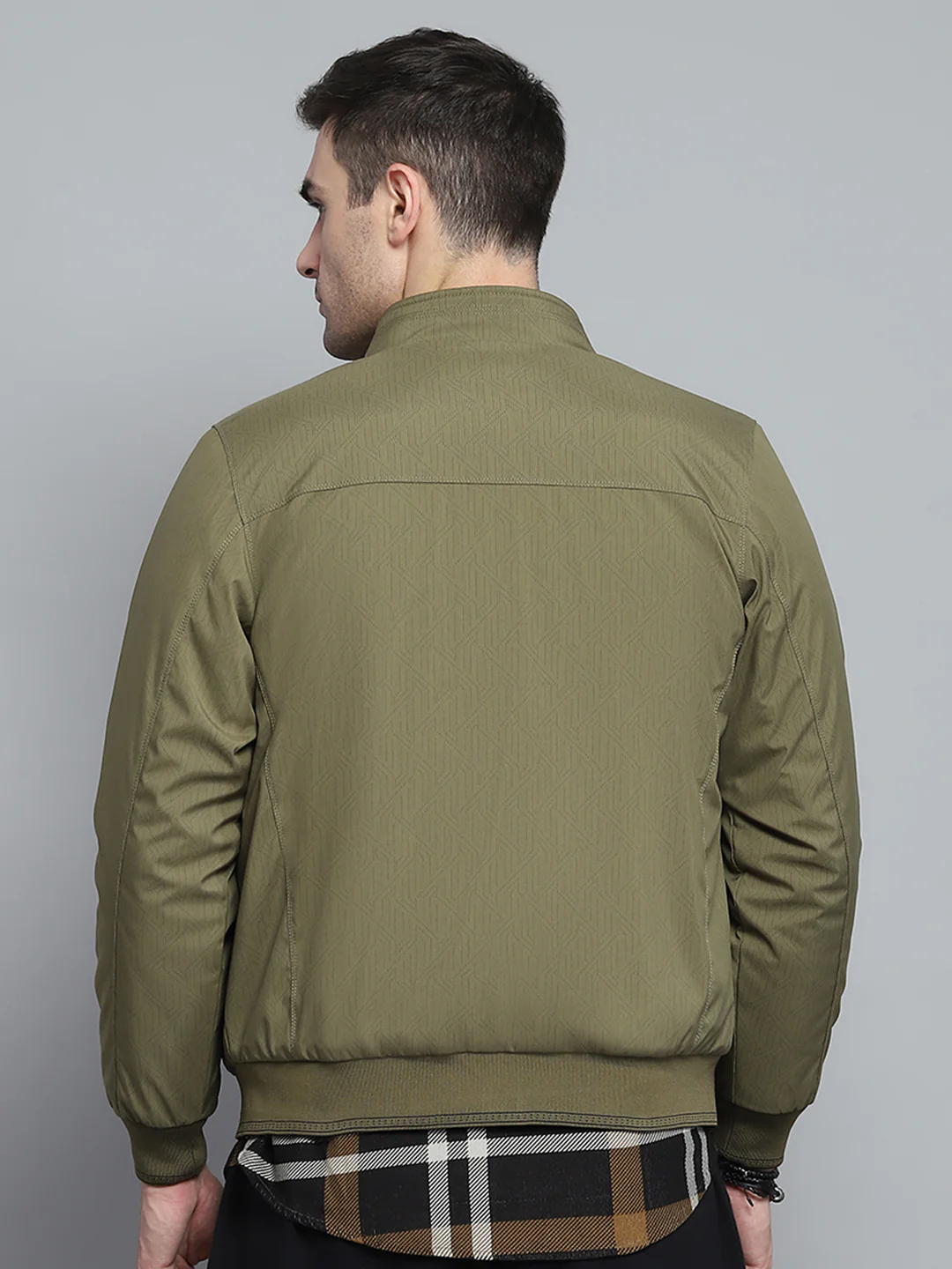 Men Green Solid Mock Neck Full Sleeve Jacket - Image 8